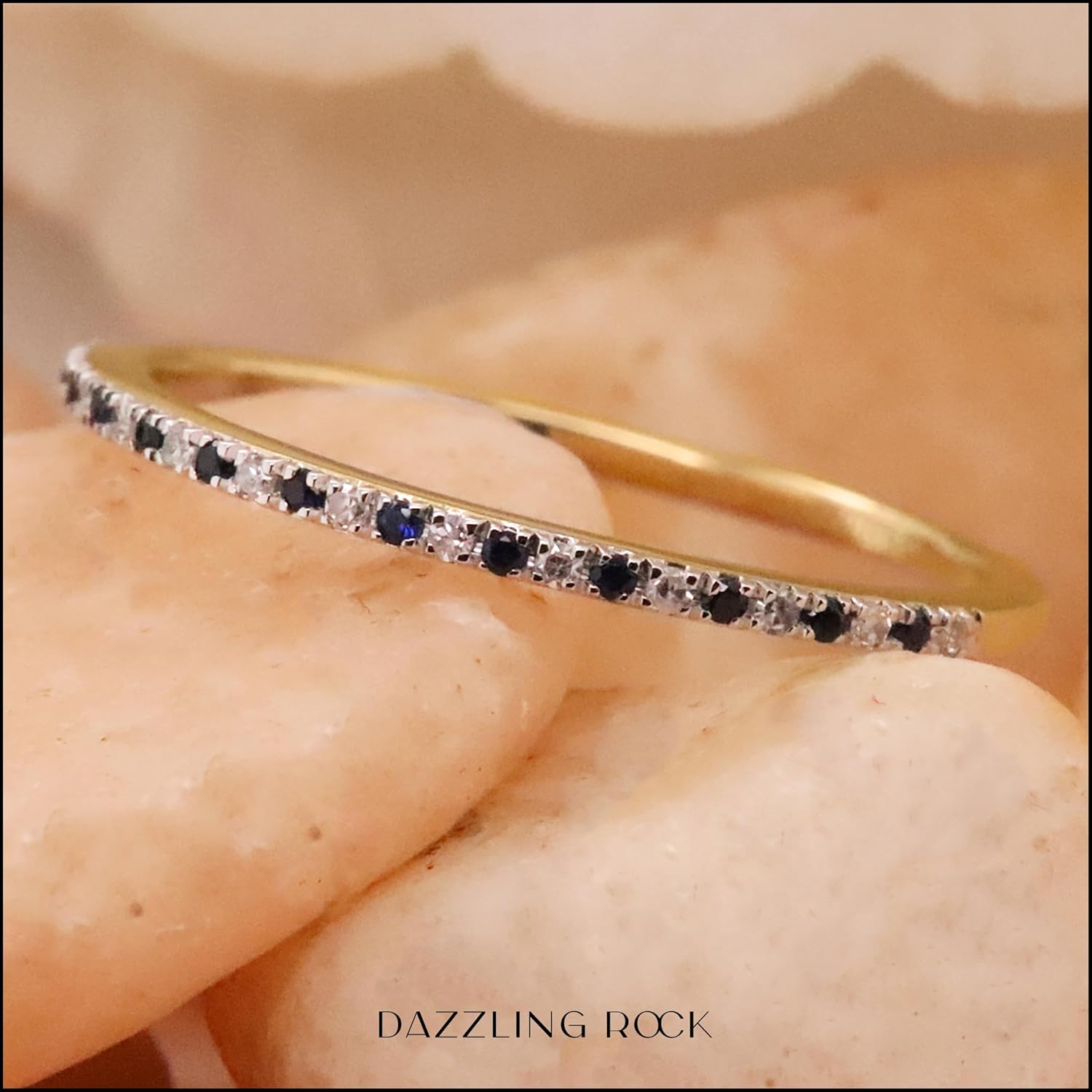 Dazzlingrock Collection Round Blue Sapphire and White Natural Diamond Half Eternity Bridal Wedding Band Ring for Women in Real Solid Gold