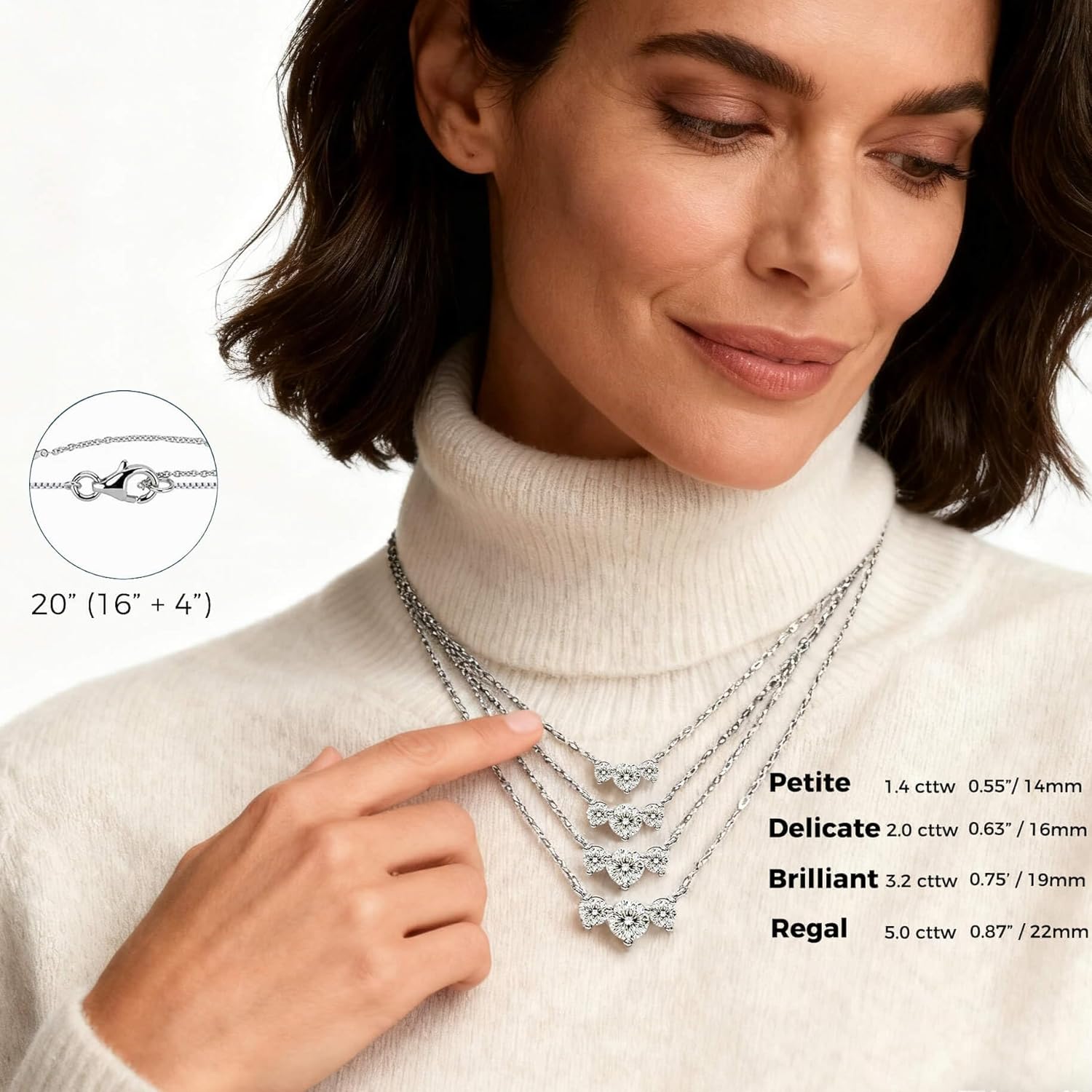 Moissanite Necklace for Women Three-Stone I Love You Jewelry Pendant Sterling Silver Lab Created Gem for Her Gift for Wedding Anniversary Birthday to My Wife Daughter Girlfriend Mo...