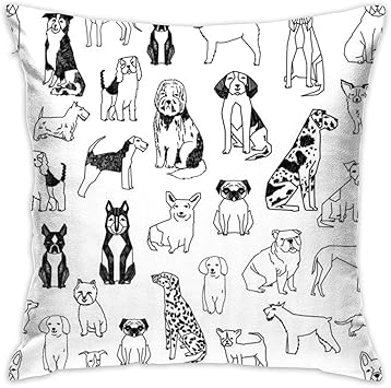 Amazon Co Jp 犬白黒手描き犬イラストかわいい犬ペット犬装飾的な正方形投球枕カバー18 X 18インチ45 X 45 Cm ホーム キッチン