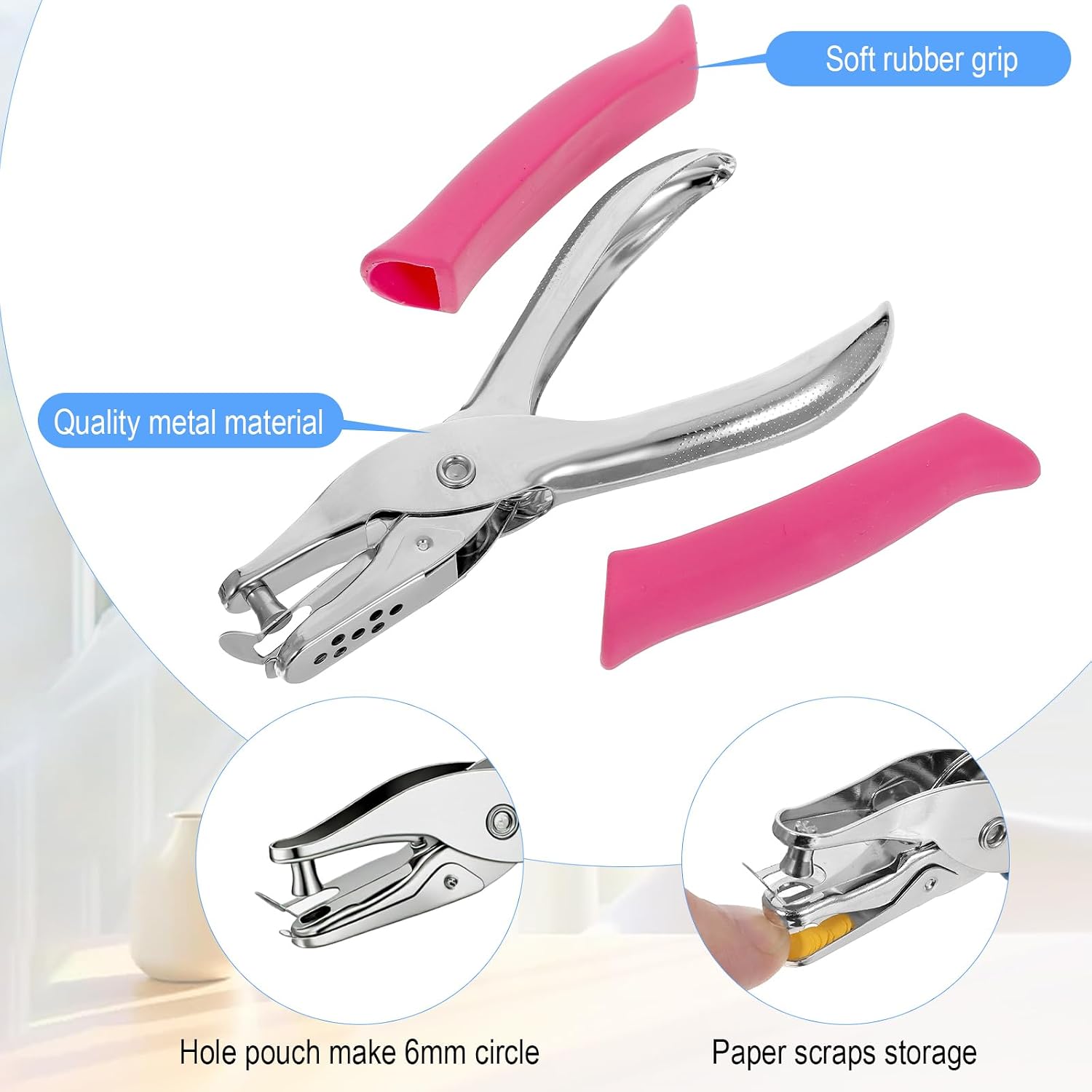 MAQUITA 16 Pack Handheld Hole Puncher, 1/4 Inch Paper Holes Puncher with Soft Grip, Circle Shape Single Hole Punch for Craft Paper, Greeting Cards, Scrapbook, Notebook (4 Colors)