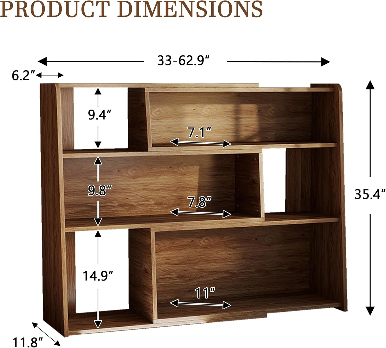 Expandable Bookshelf with Solid Wood Core, 3-Tier Ladder Bookcase, Extendable Corner Shelf for Small Space in Living Room, Study, Bedroom, Dark Walnut