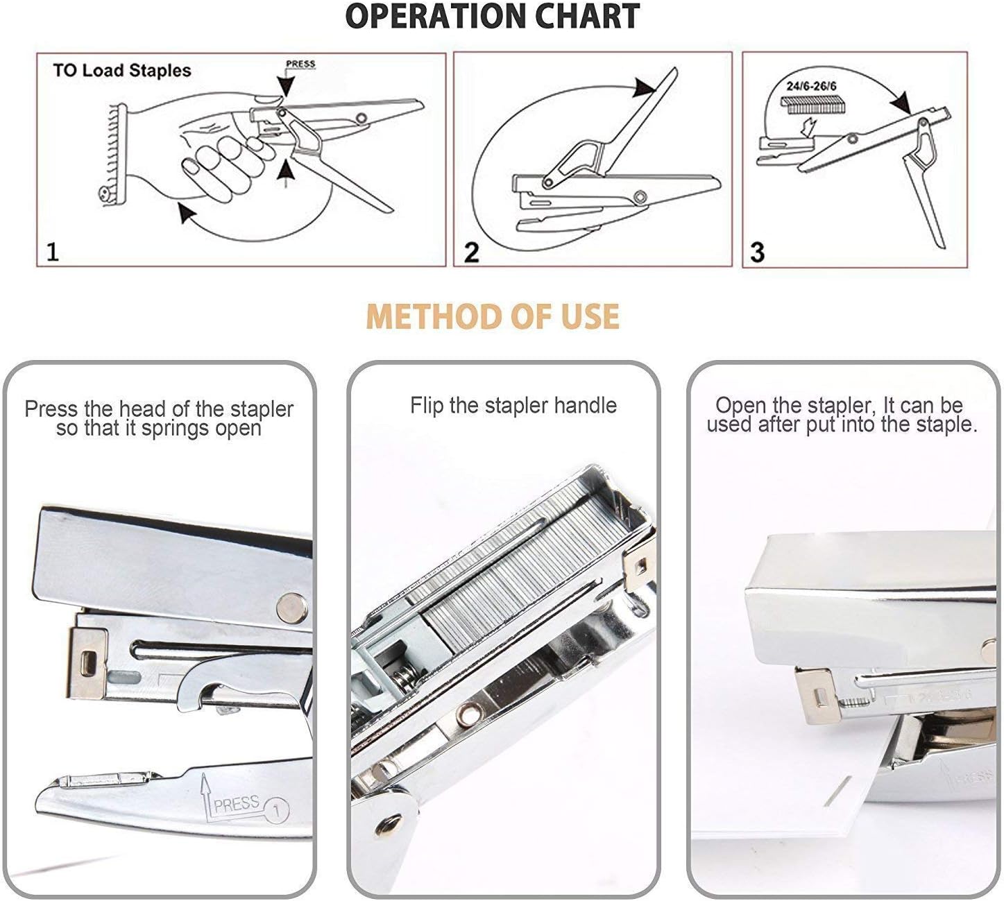 ONDY Plier Stapler Heavy Duty Office Stapler Hand Held 20-Sheet Stapler Papers Stapling Machine with 1000 Staples and Staple Remover Tool, Silver