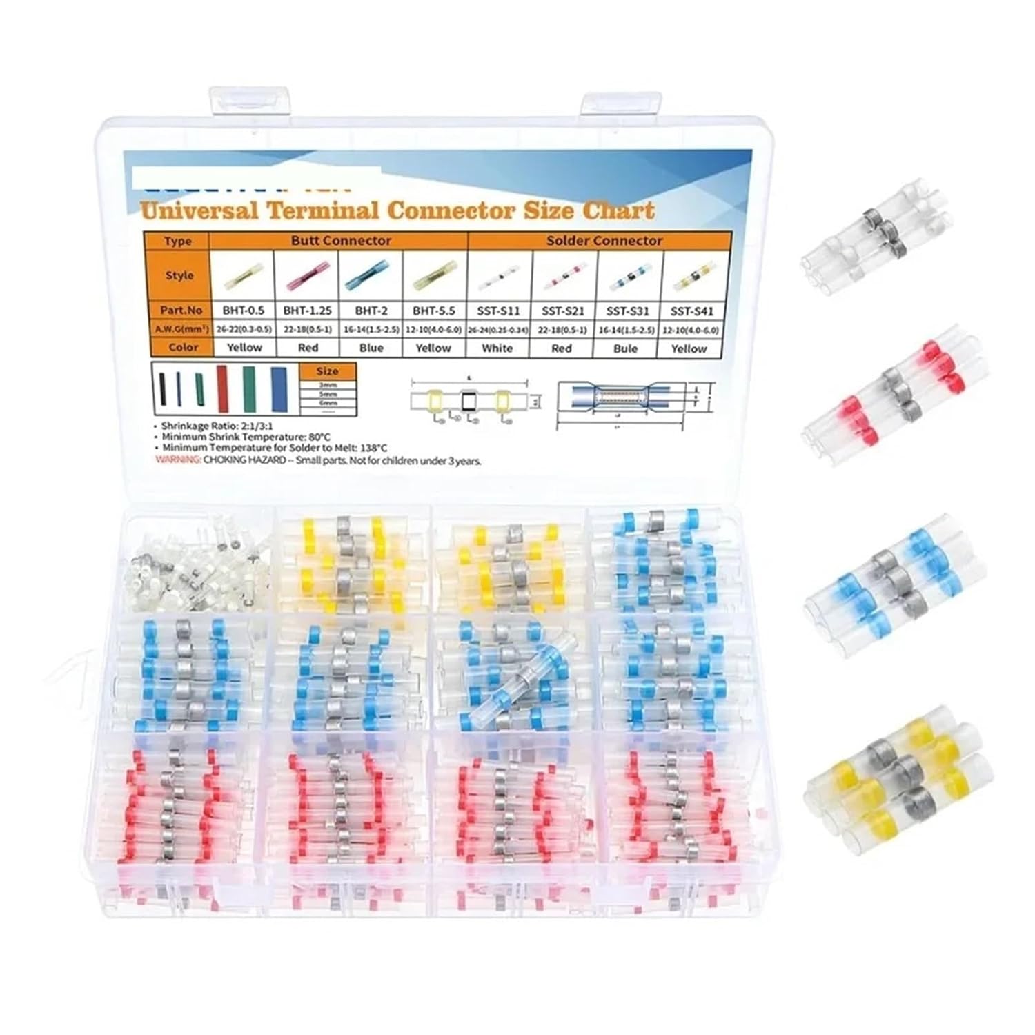 500pcs Mixed Heat Shrink Terminals Solder Sleeve Tube Electrical Wire Insulated Splice Connectors Kit VUQLDHAYZ