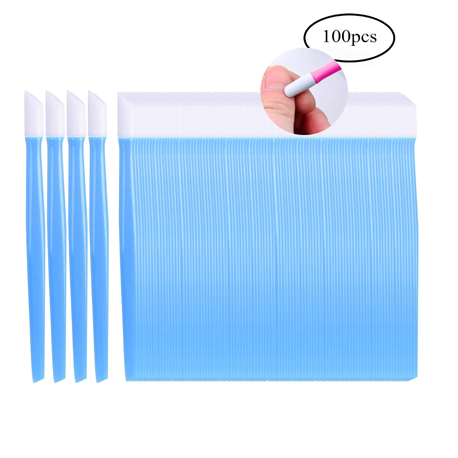 Laza 100 Pcs Plastic Handle Cuticle Pusher Rubber Tipped Nail Cleaner Tools for Men and Women - Blue