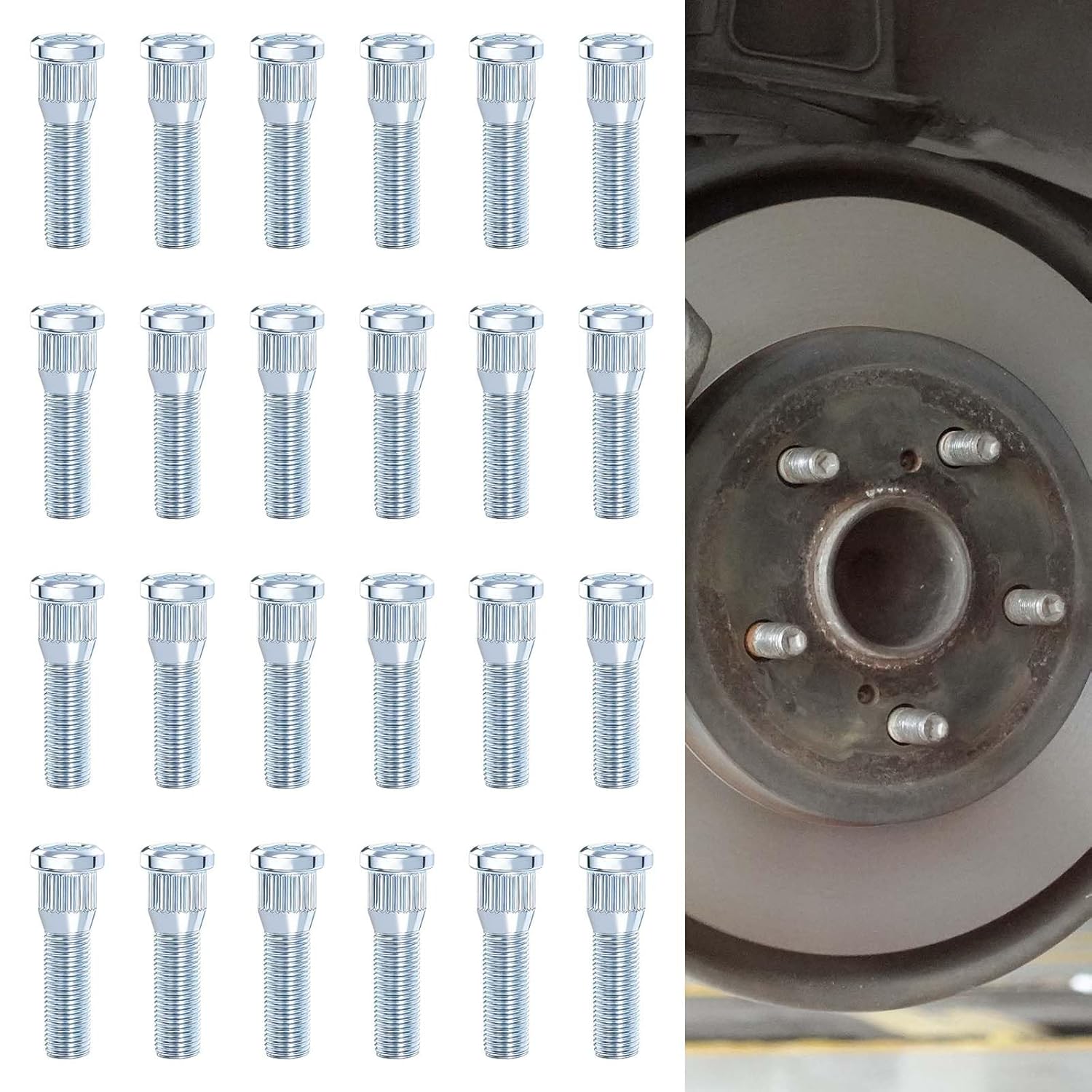 24Pack Wheel Stud 1/2"-20 UNF Thread for Trailer for Lippert Axles 3500 lb for 4400 lb Dexter Trailer Axles | Size 0.617" Spline | 0.77" Head | 2.2" Length| Heavy Duty Wheel Bolts
