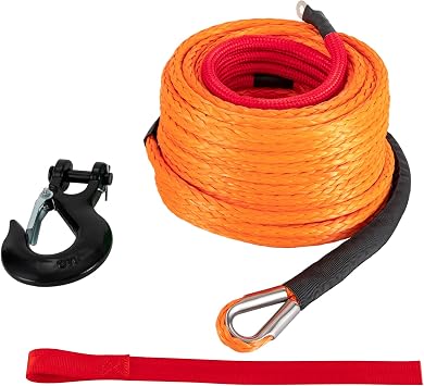 Synthetic Winch Rope 3/8 x 100ft, 23809LBS Synthetic Winch Line Cable Rope with Forged Winch Hook for Off Road Vehicle ATV UTV SUV Truck Boat Winch Accessory Orange