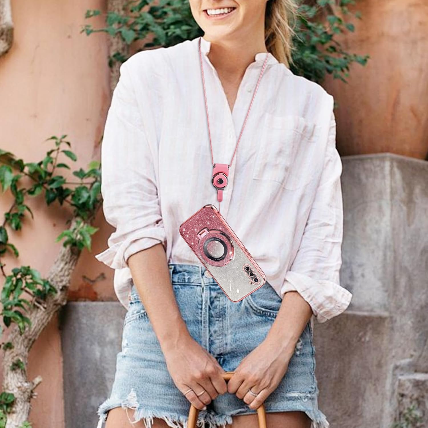 for Samsung Galaxy Note 10 Case Soft TPU Luxury Plating Cute Bling Clear for Women Shockproof with Ring Kickstand [Glitter Card & Wrist Strap] Protection Cover for Note 10 (Glitter Pink) - Image 9