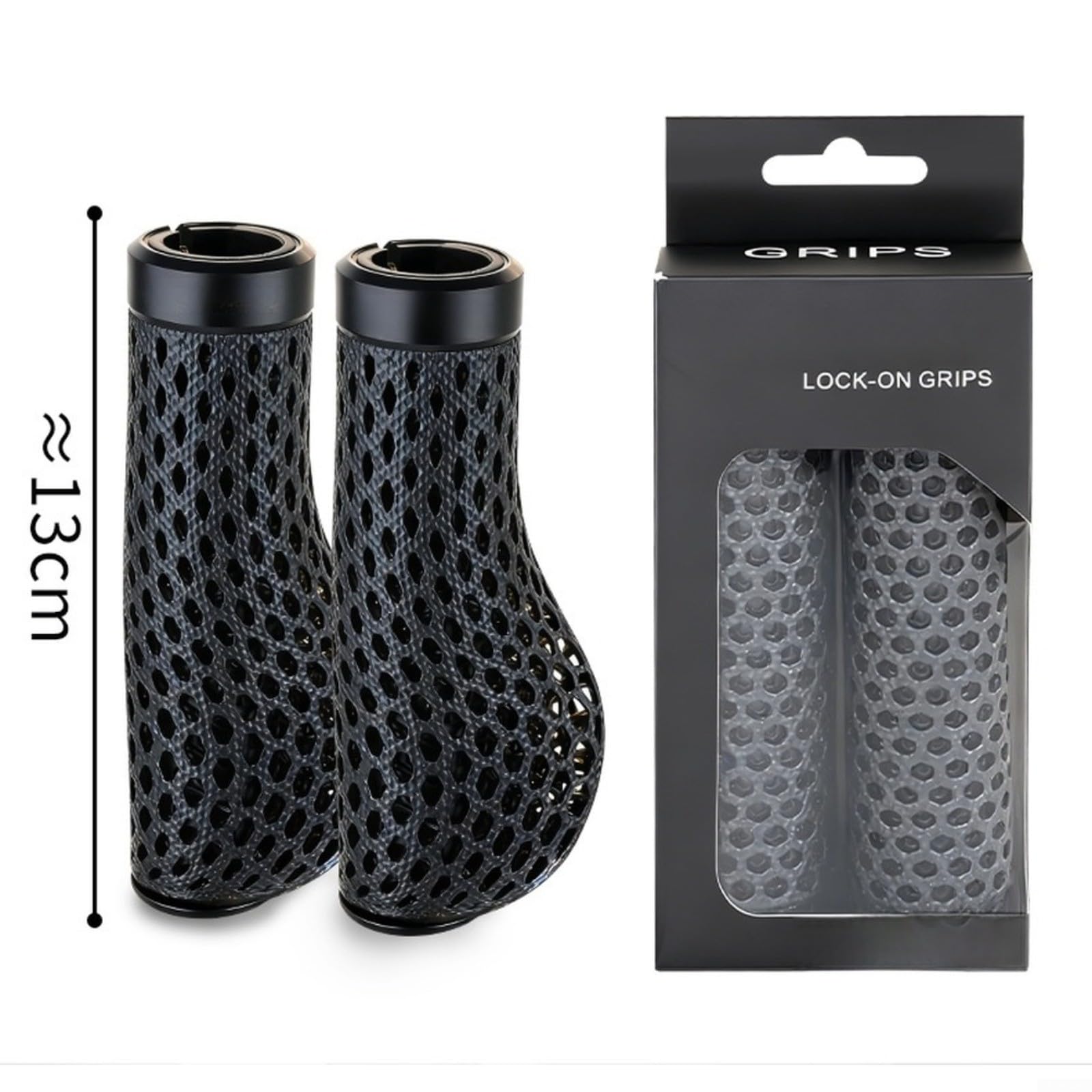 Empuñaduras de manillar de bicicleta de montaña para impresión 3D, ergonómica, absorbe los golpes, malla transpirable para barras de 22,2 mm con anillos de bloqueo, color negro, fácil y rápido