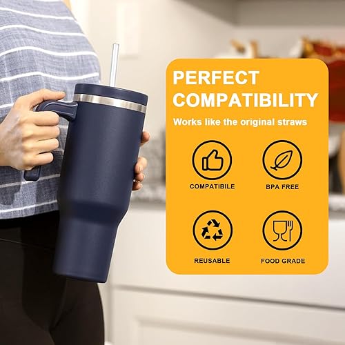 Miniatura 2 de Paquete de 6 popotes de repuesto para vaso Hydrapeak Voyager de 40 onzas con asa, popotes transparentes reutilizables con cepillo de limpieza,