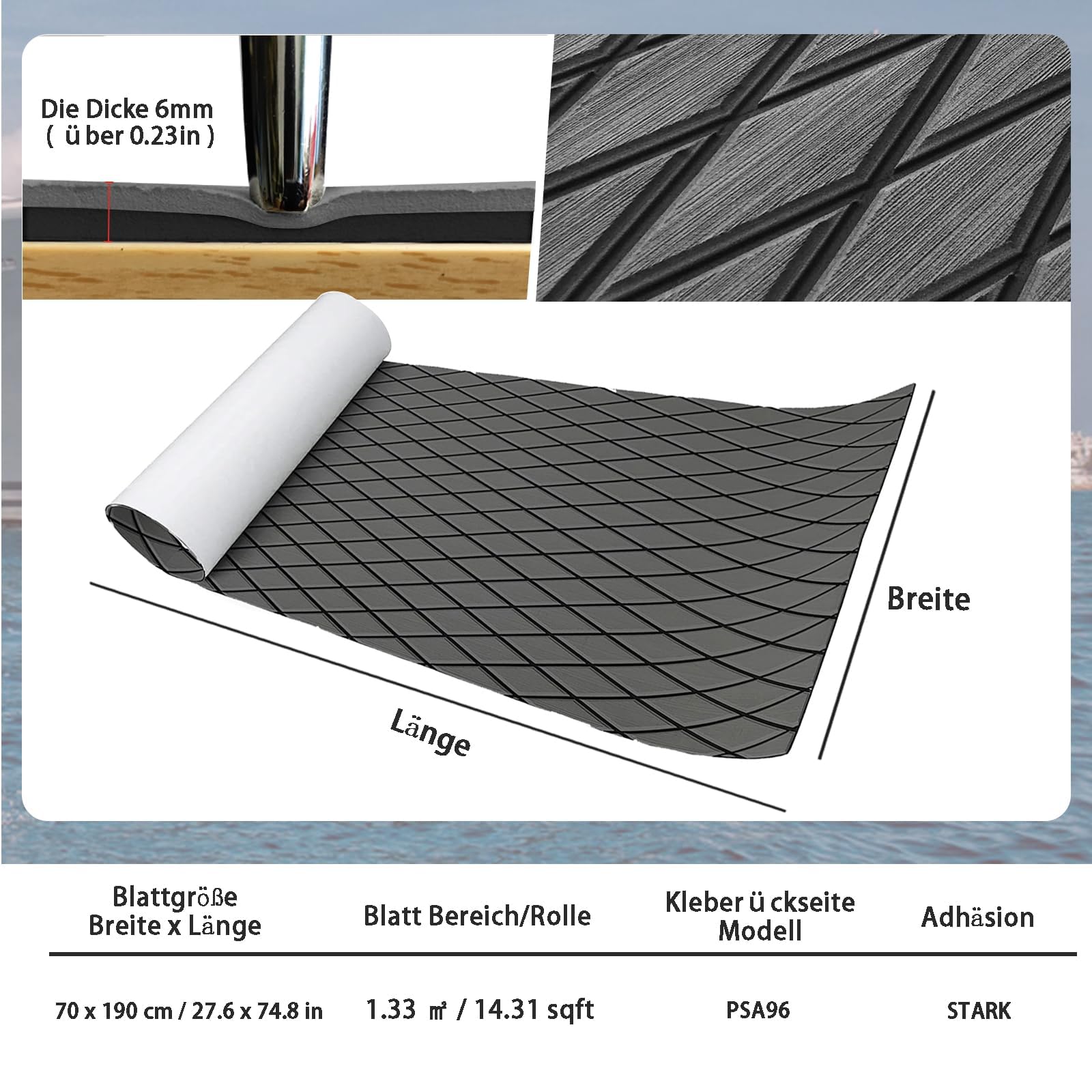 KXKZREN Rivestimento per pavimento in schiuma Eva, autoadesivo per navi, antiscivolo, per barche, camper, yacht, kayak, piattaforma galleggiante, 190 x 70/35 cm