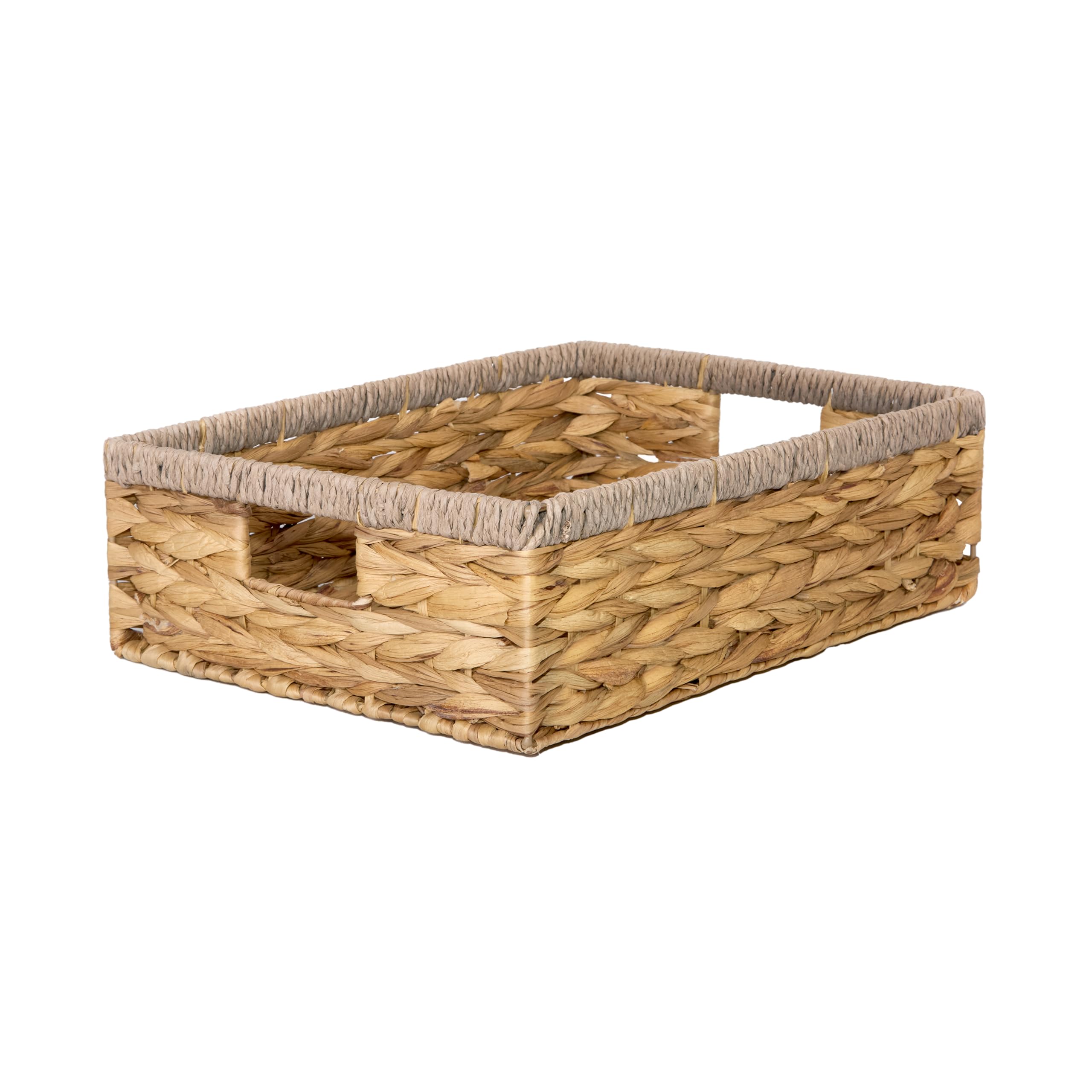 Wickerfield Shallow Woven Water Hyacinth Basket, Wicker Hamper Basket with Handle, Storage Baskets for Bathroom, Toys, Gift (Paper Rope, Small)