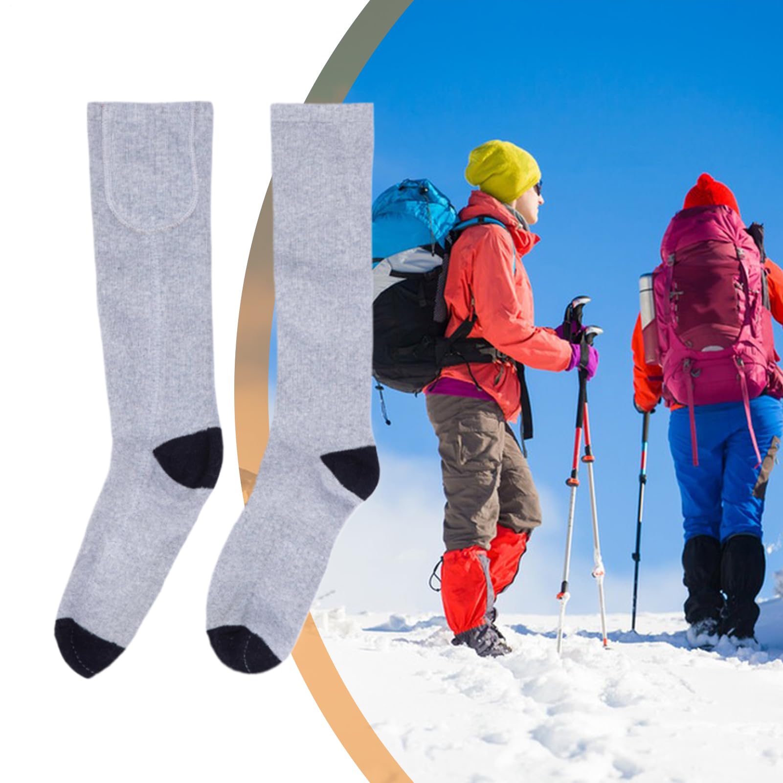 Chaussettes chauffantes – Chauffe-pieds rechargeables 2200 mAh pour temps froid | Chaussettes thermiques USB en coton avec 3 niveaux de chaleur antidérapants pour le ski, l'équitation, le camping, la