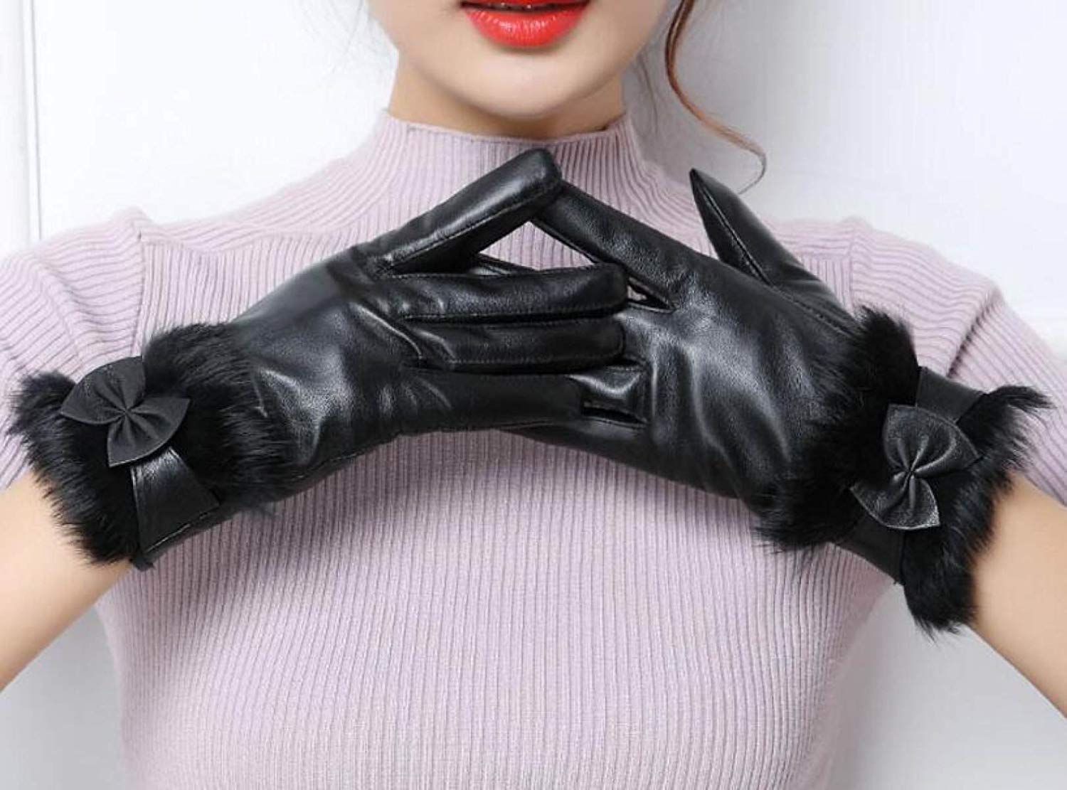 Unisex-Adult Mittens Damskie Zimowe Rękawiczki Ciepłe Zimne Proste I Jeździeckie Efektowne Rękawiczki Bowknot Mittens/Black/One Size