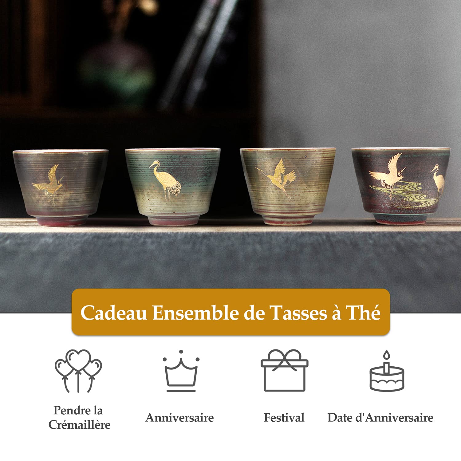 Tissting 4 Piezas Tazas de Té de Cerámica, Set de Kungfu Drinkware, Tazas de Caja de Regalo, Ideal para Sake, Regalos de Té, Accesorios de Cerámica de Alta Calidad(#2)