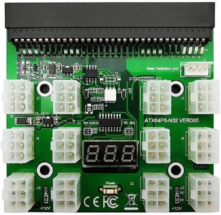 Tekit Ethereum Mining ETH ZEC LTC 1200W/750W Server PSU Power Supply Unit to GPU Breakout Board Adapter + 12pcs 6-Pin PCIe to (6+2Pin) PCIe Graphics Card Power Cables (GPU Breakout Board+12PCS Cable)