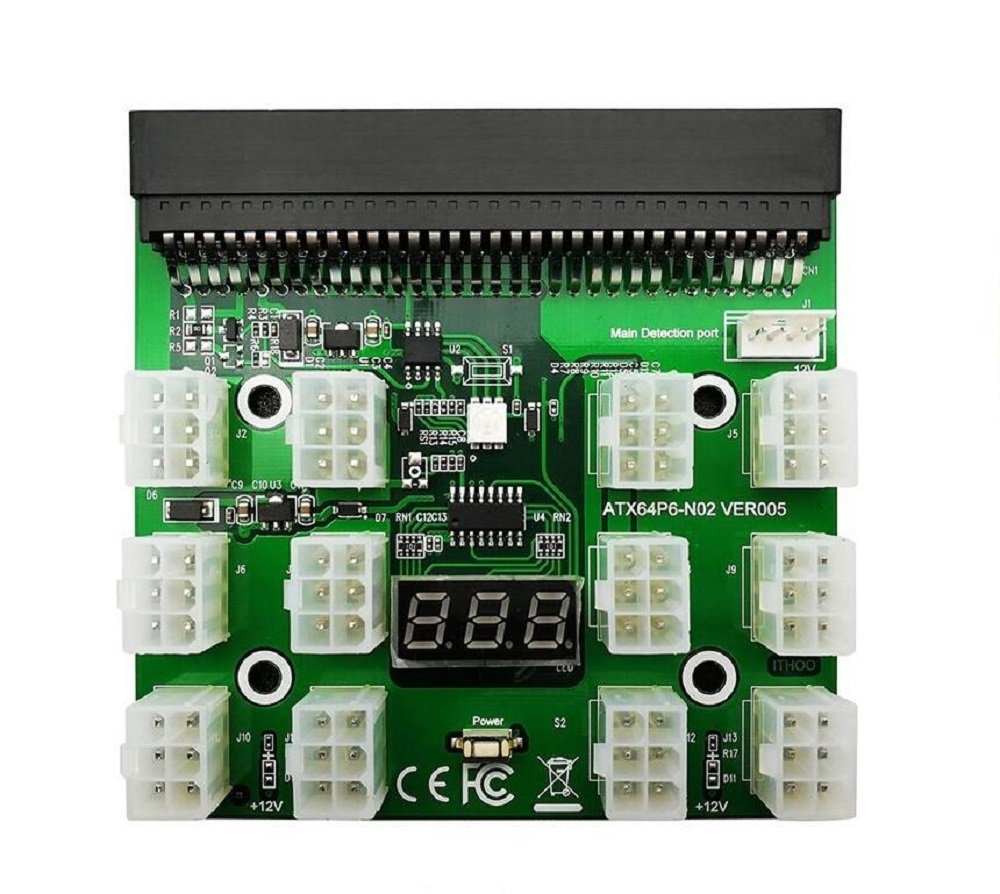 Tekit Ethereum Mining ETH ZEC LTC 1200W/750W Server PSU Power Supply Unit to GPU Breakout Board Adapter, Power Supply 12V GPU/PSU Breakout Board(GPU Breakout Board)