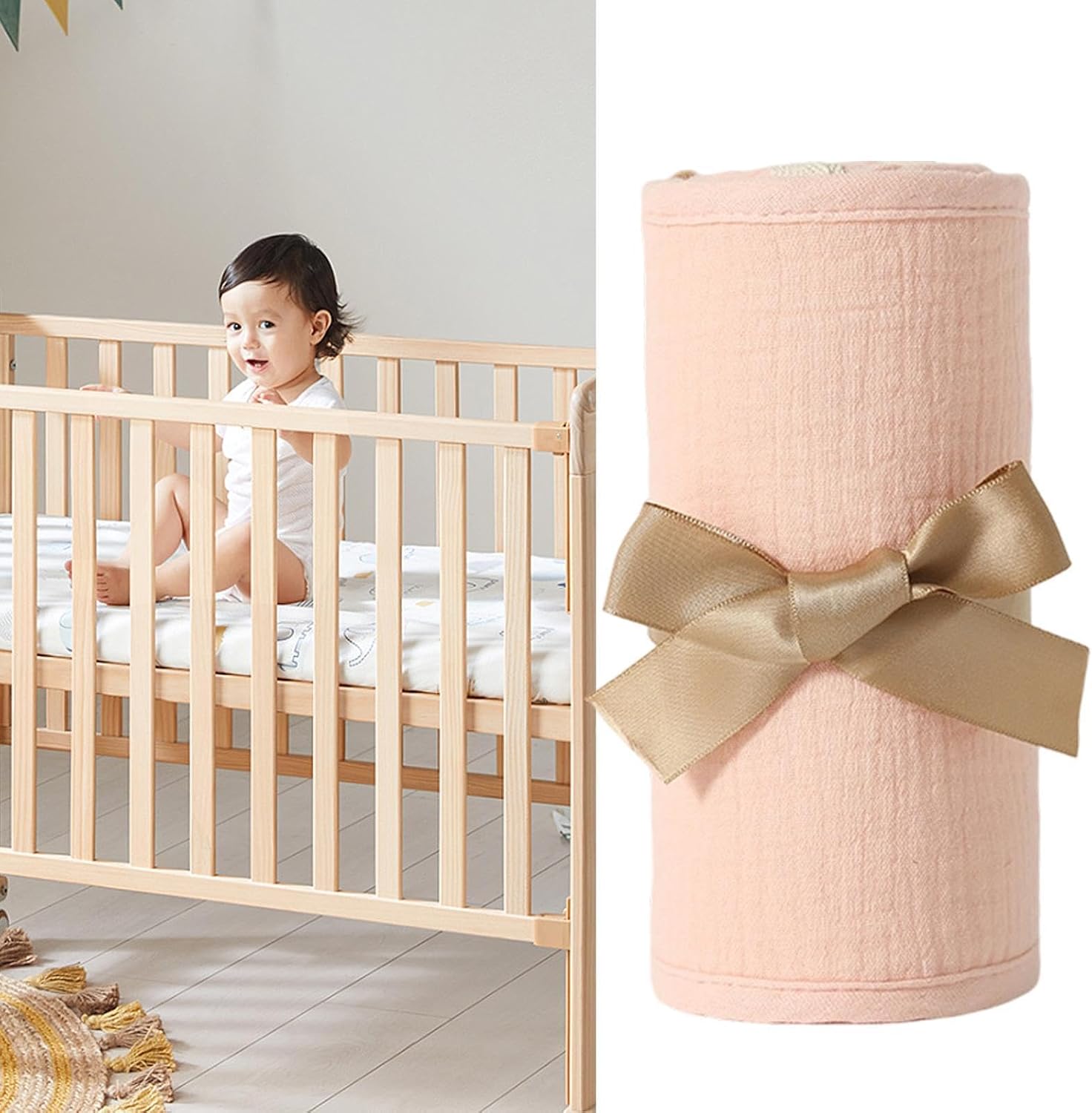 Rail Cover - Breathable Cotton Teething Guard with Adjustable Straps Cot