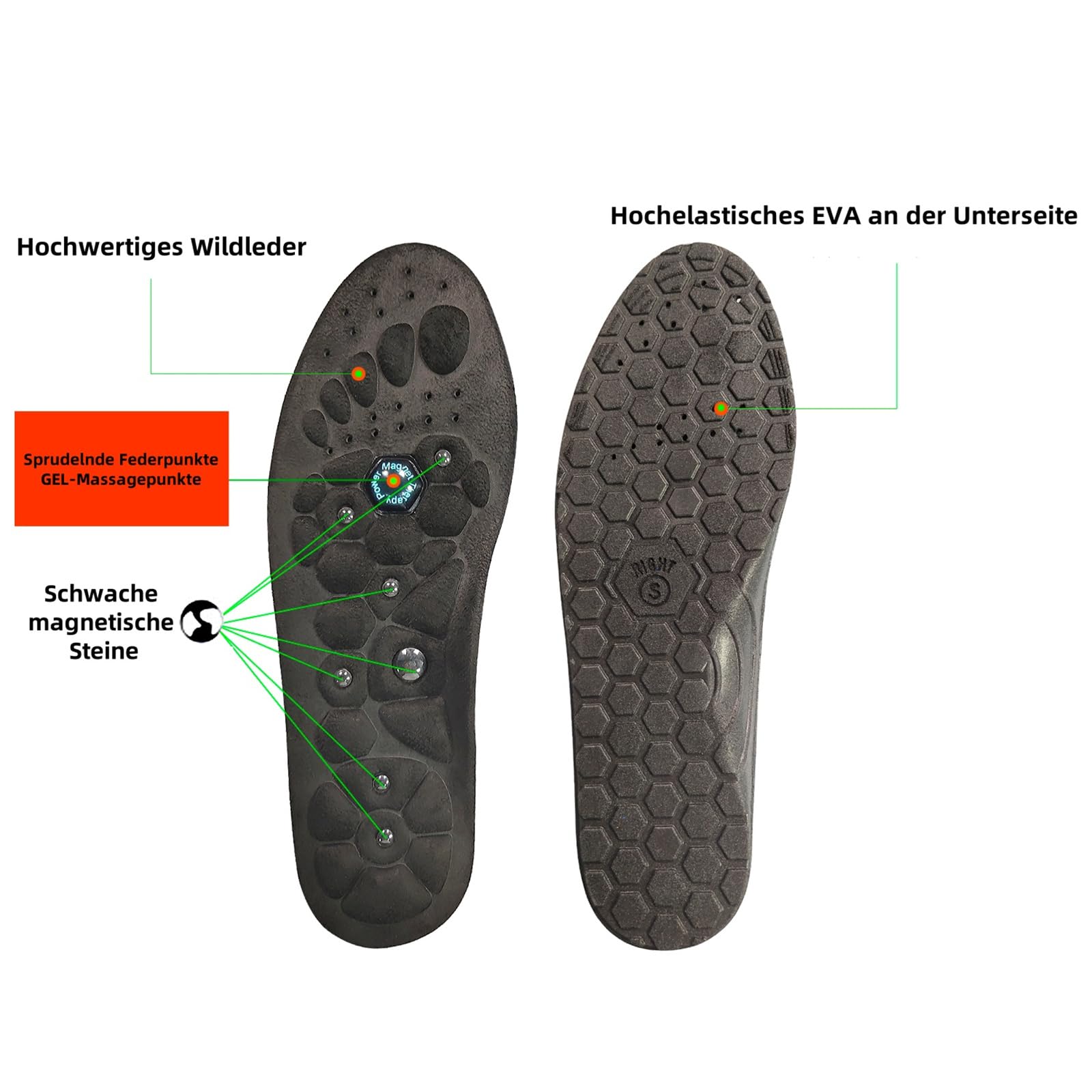 Solette originali, sollievo per piedi doloranti con inserti magnetici per agopressione - sani, comodi e traspiranti