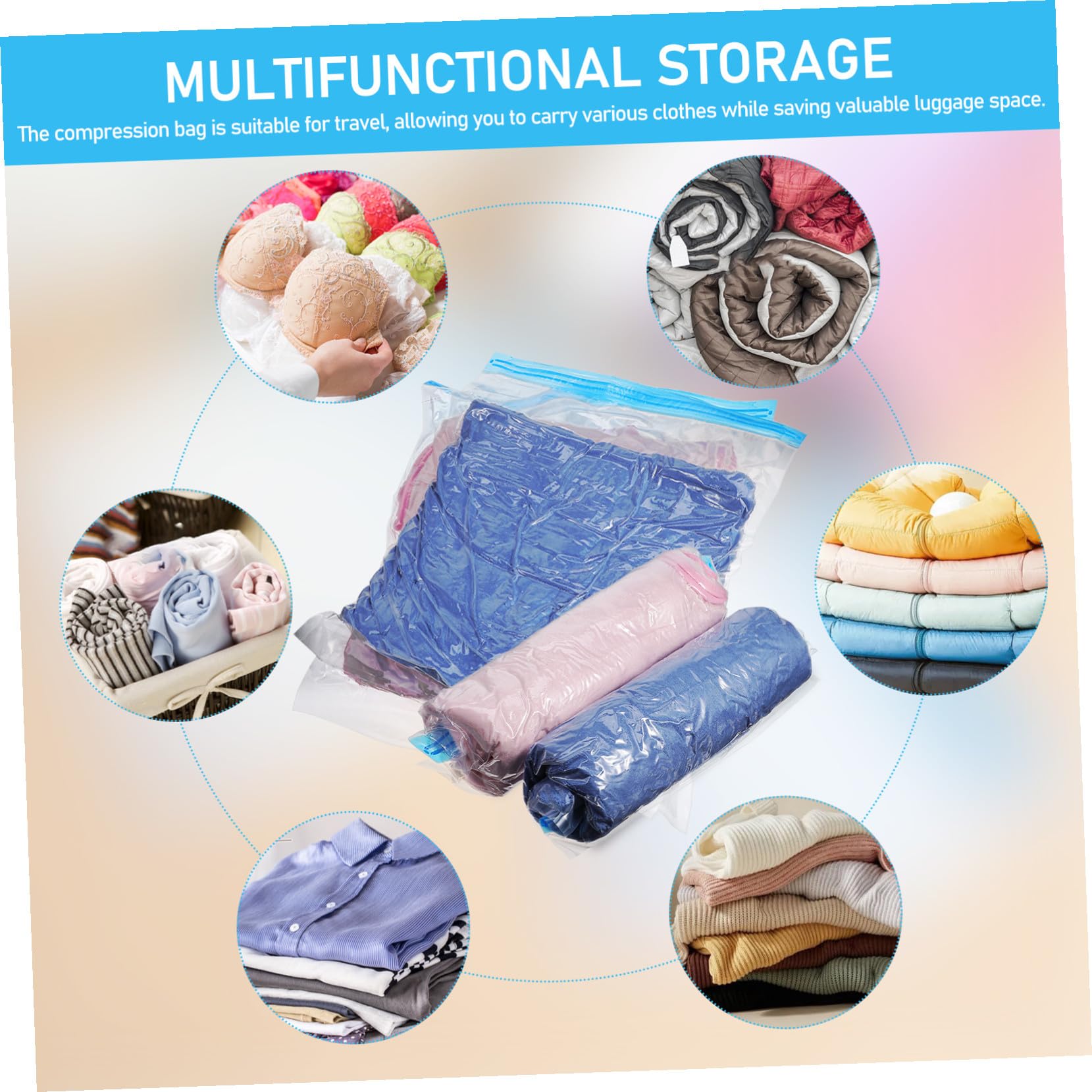 12 pezzi Sacchetti Compressione per Viaggio Riutilizzabili in Materiale Resistente Misure per Abbigliamento e Biancheria Organizer Compatti per Valigia e Armadio