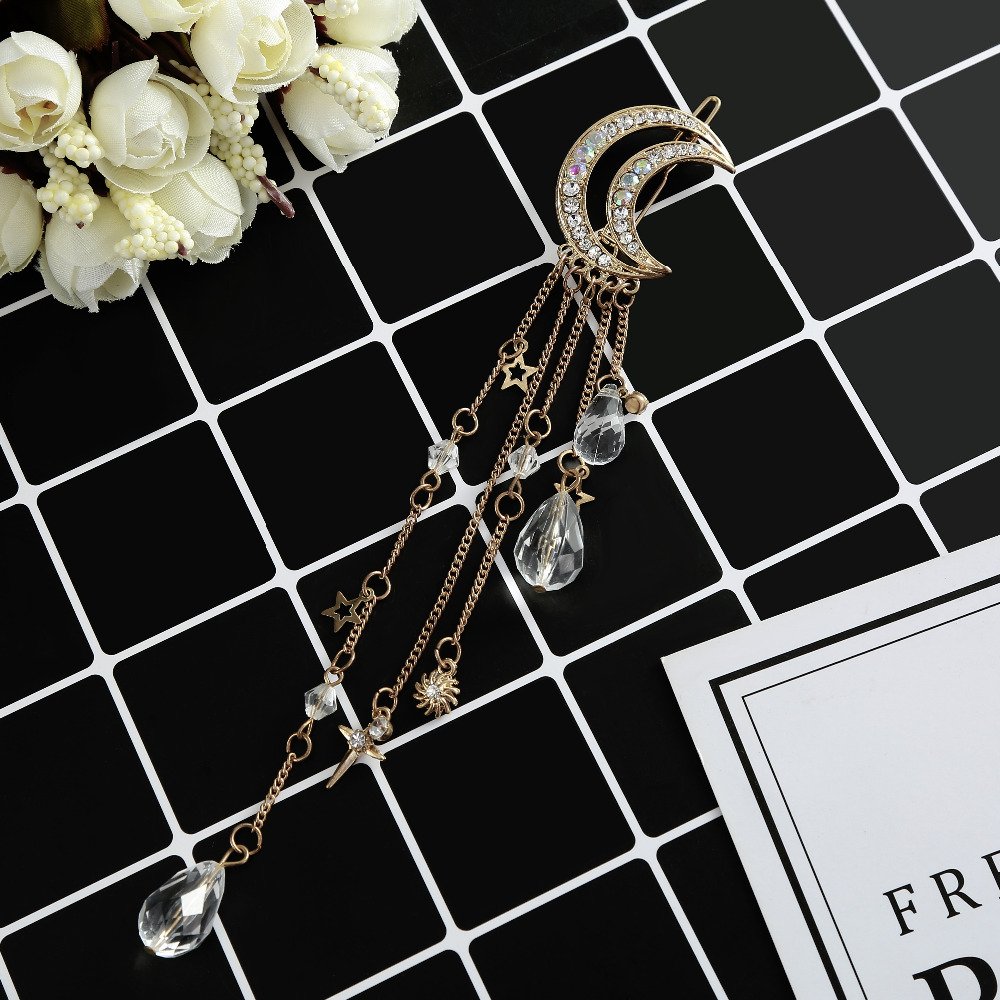 Amazon.com: QTMY Silver Moon Rhinestone Tassel with Crystal  display picture 1