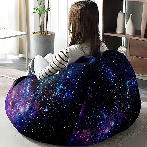 Miniatura 2 de Lukery Puf para adultos (sin relleno), funda para puf de cielo estrellado, almacenamiento de animales de peluche, puf para niños, cómodas, puf