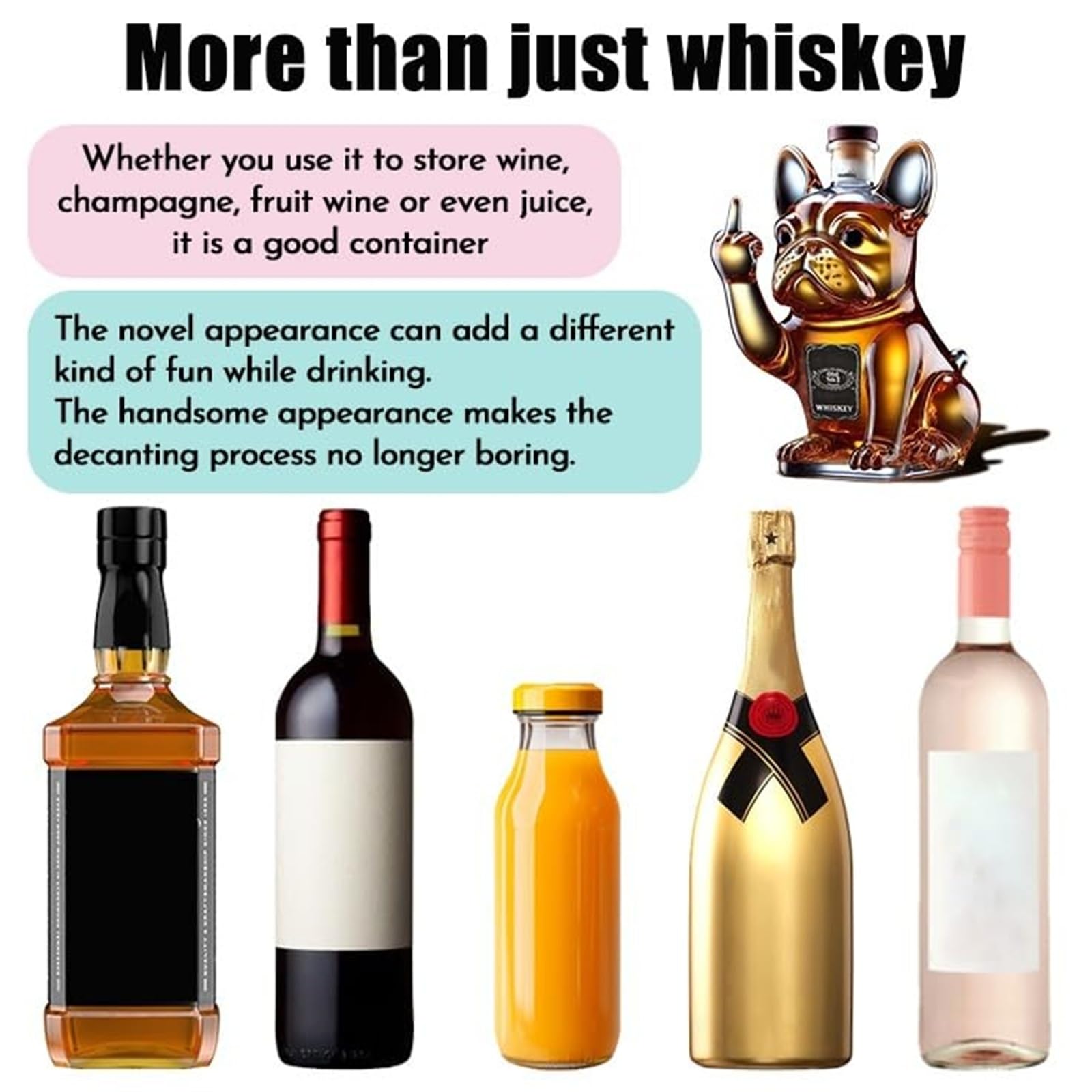 300ML Decantador Whisky Arte Escultura - Decantador De Whisky Con Forma De Bulldog Francés 3D, Botella De Licor De Vidrio Decorativa, Botella De Vino Decorativa Para El Hogar(#3)