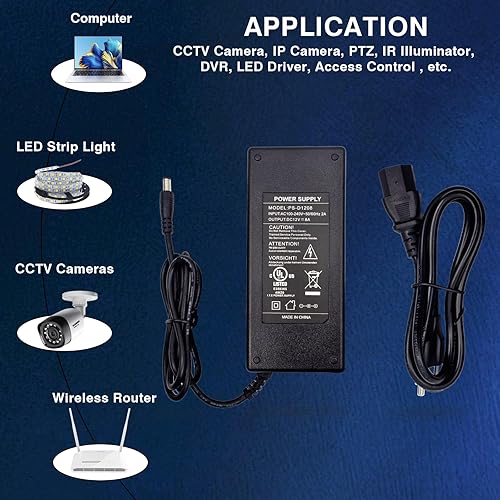 Miniatura 6 de Adaptador de fuente de alimentación de 12 V 8 A, 96 W CA 100-240 V a CC 12 V 8 A transformador con cable de CC de 4 pies y enchufe de barril de