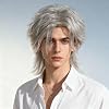STfantasy Men's Wig Long Wave Mid Length Synthetic Hair Men Cosplay Winter Soldier Costume Silver