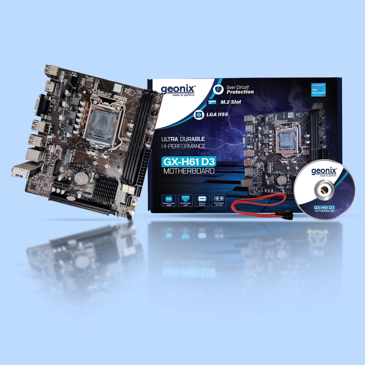 - Geonix GX-H61 DDR3 Motherboard | 2.0 USB | Support M.2 and NVMe SSD | LGA 1155 Support Intel 2nd and 3rd Gen CPU | DDR3 RAM | 3 Years Warranty