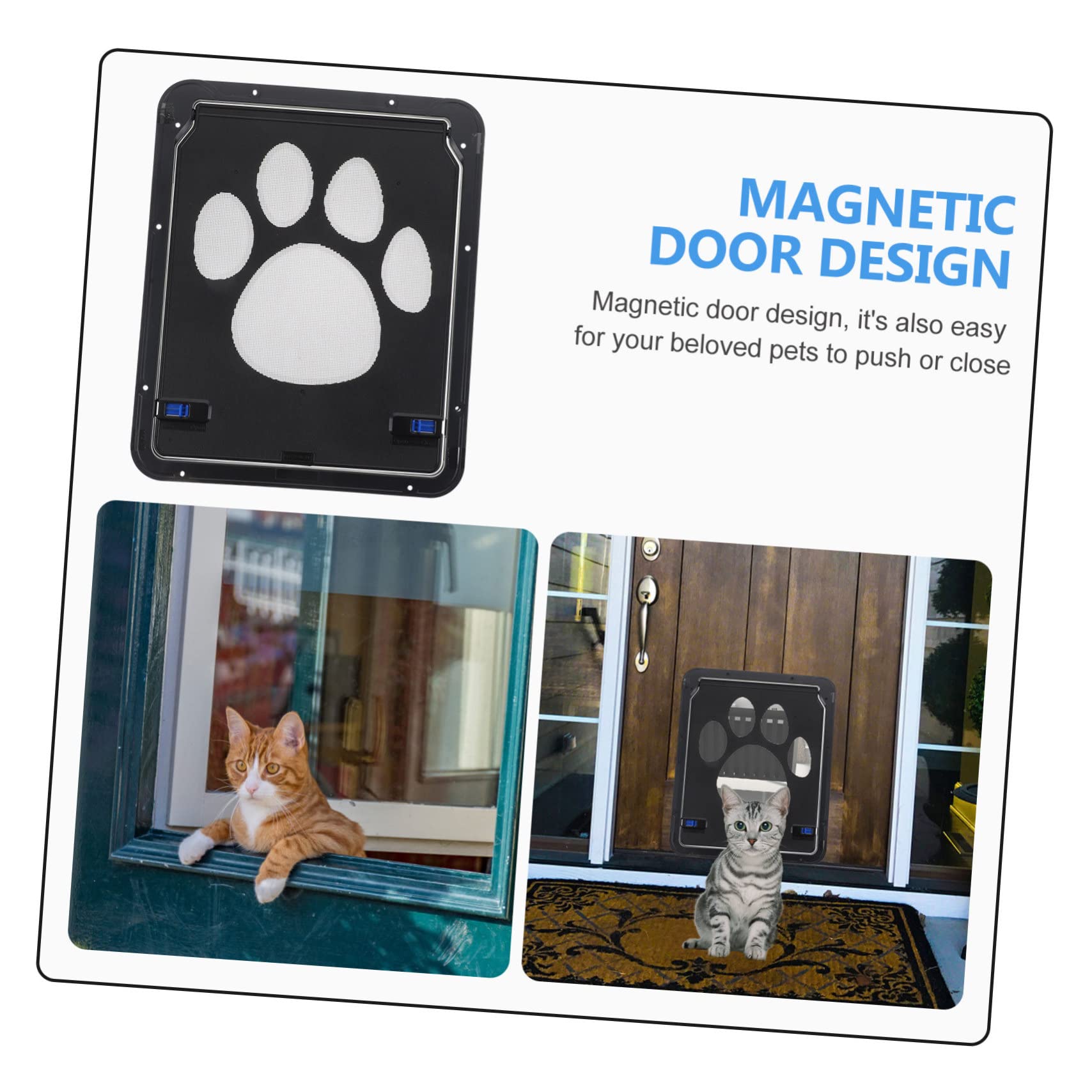Puerta Mosquitera para Mascotas Negra de Hierro Cierre | Solapa Magnética, Bloqueo Automático, Instalación Sencilla en Casa o Exterior