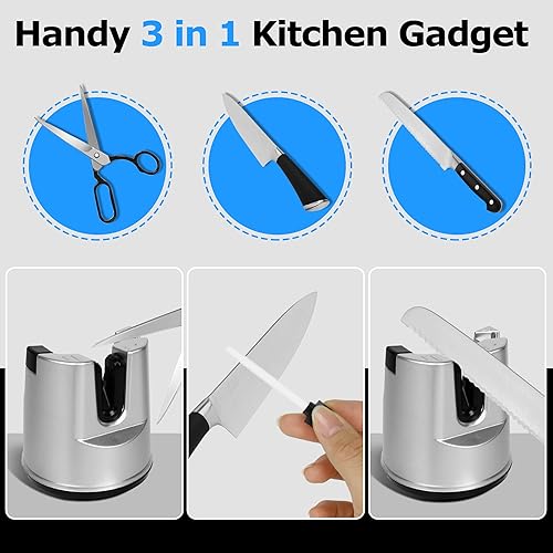 Miniatura 3 de cambk Herramienta de afilado de cuchillos 3 en 1, pequeña ventosa fija, kit de afilado de cocina con varilla de pulido, accesorios de cocina para