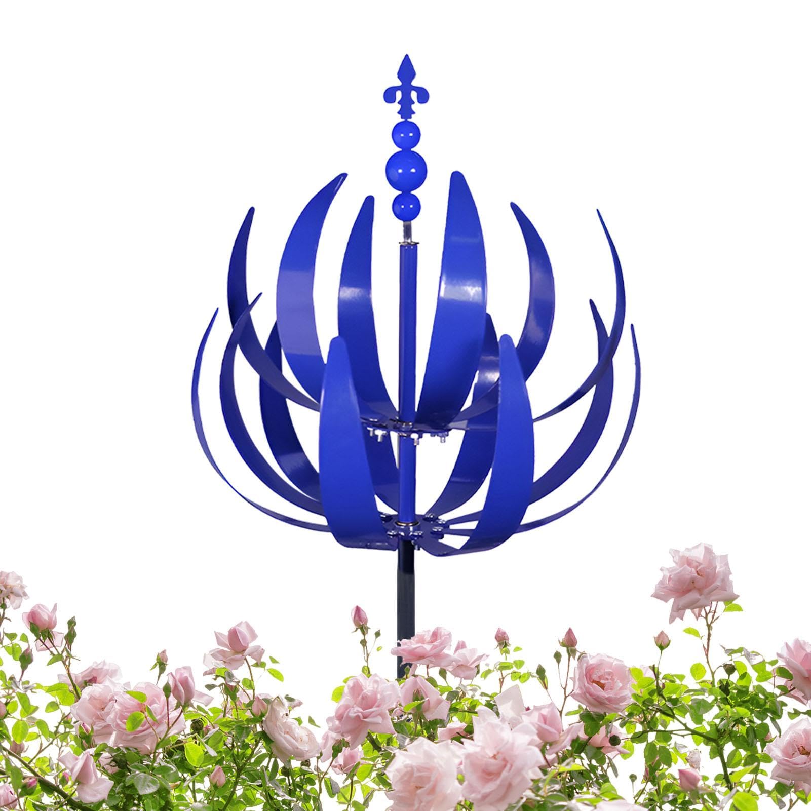 Sculpture à vent pour animer un jardin vide, grand moulin décoratif en métal sur piquet