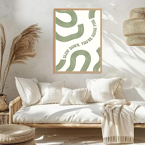 Miniatura 4 de Slow Down You're Doing Fine Wall Art Retro Minimalista Cita Motivacional Póster Musical Inspirador Letras de Canción de Medios de Siglo Verde Salvia
