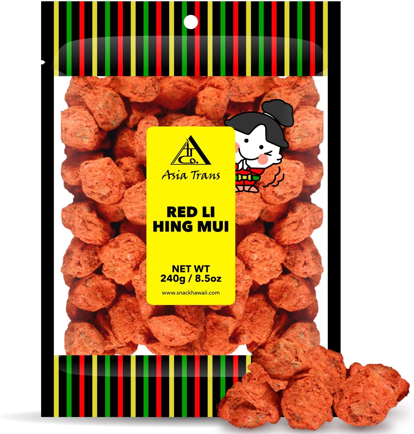 Asia Trans Seeded Red Li Hing Mui Crack Seed Plums - Hawaiian Favorite - Sweet, Sour, & Salty Dried Asian Plum