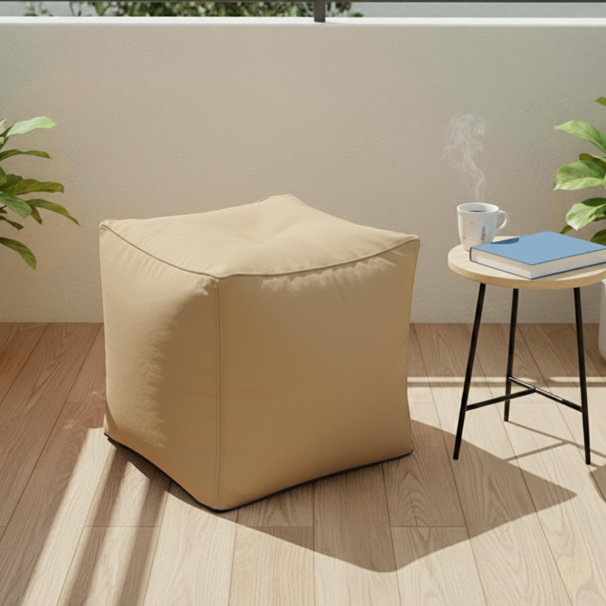HIPPO Outdoor Premium Solution-Dyed Polyester Square Shape Bean Bag Waterproof UV & Fade Resistant, Durable Stitch for Garden(40X40X40CM-TAN)-image-18