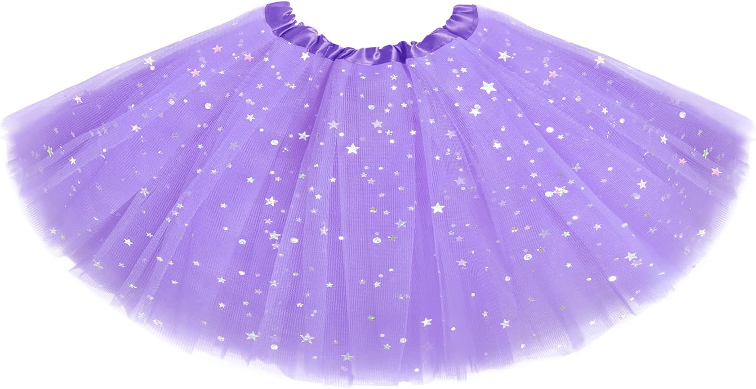 Tutu for Girls Stars Sequins Princess Ballet Dress Tulle Skirt for Girls 4-12 Years 3 Layered