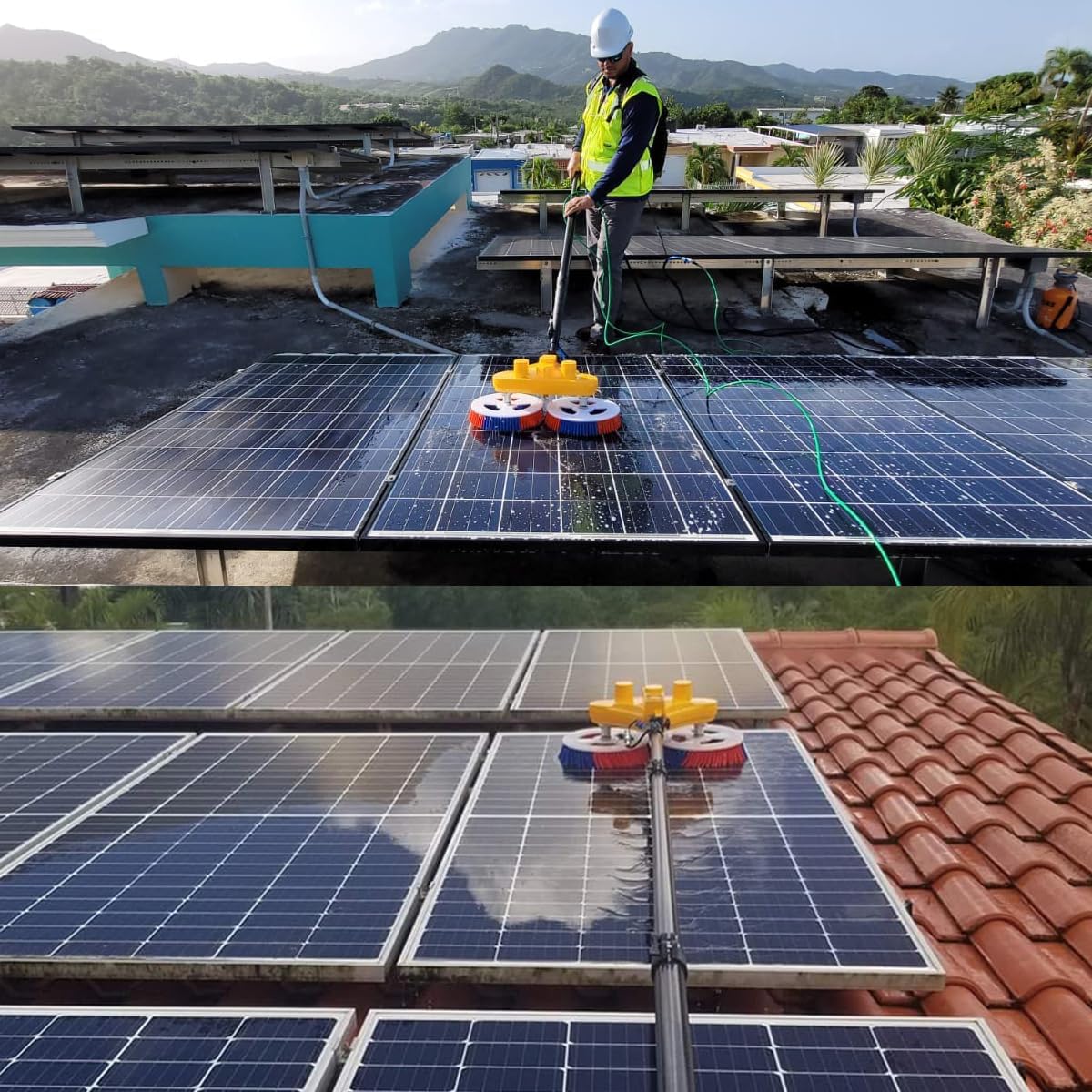 Solar Panel Cleaning Brush and Pole, 3.5MSolar photovoltaic Panel Cleaning, Double Head Solar Cleaning Brush, with Lithium Battery and Power Converter