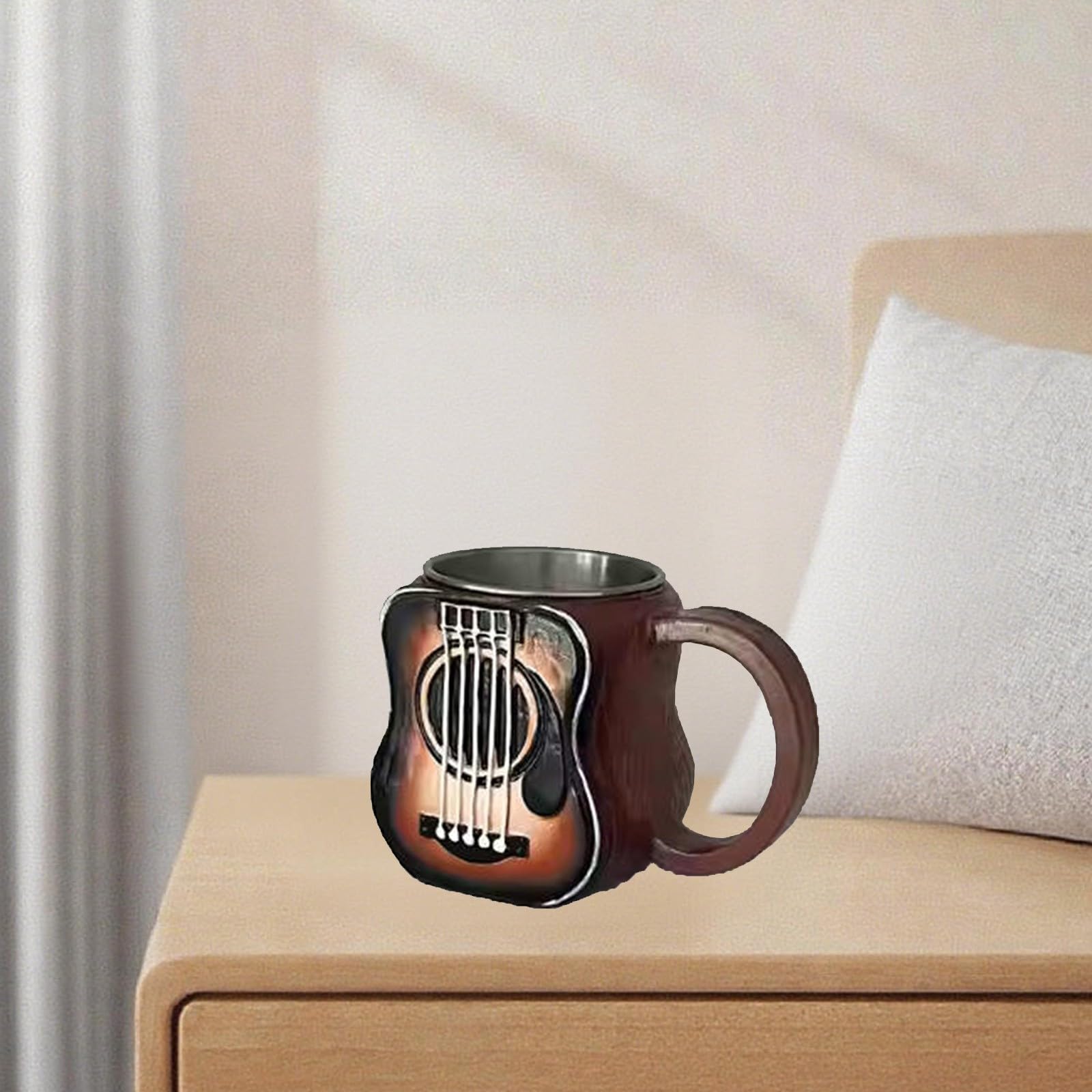 Tazza da caffè con chitarra, design artistico, realizzata a mano, per decorare la scrivania, ideale per gli amanti della musica e i collezionisti