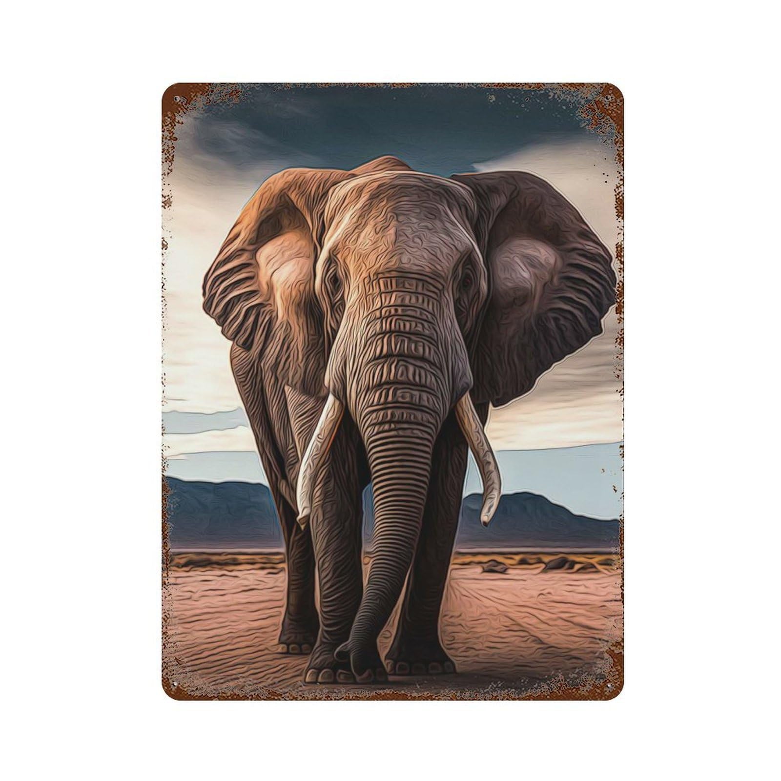 Elephant 15.7"x11.8" Decorative Tin Sign, Retro Wall Decor for Garage, Bar And Workshop Decor
