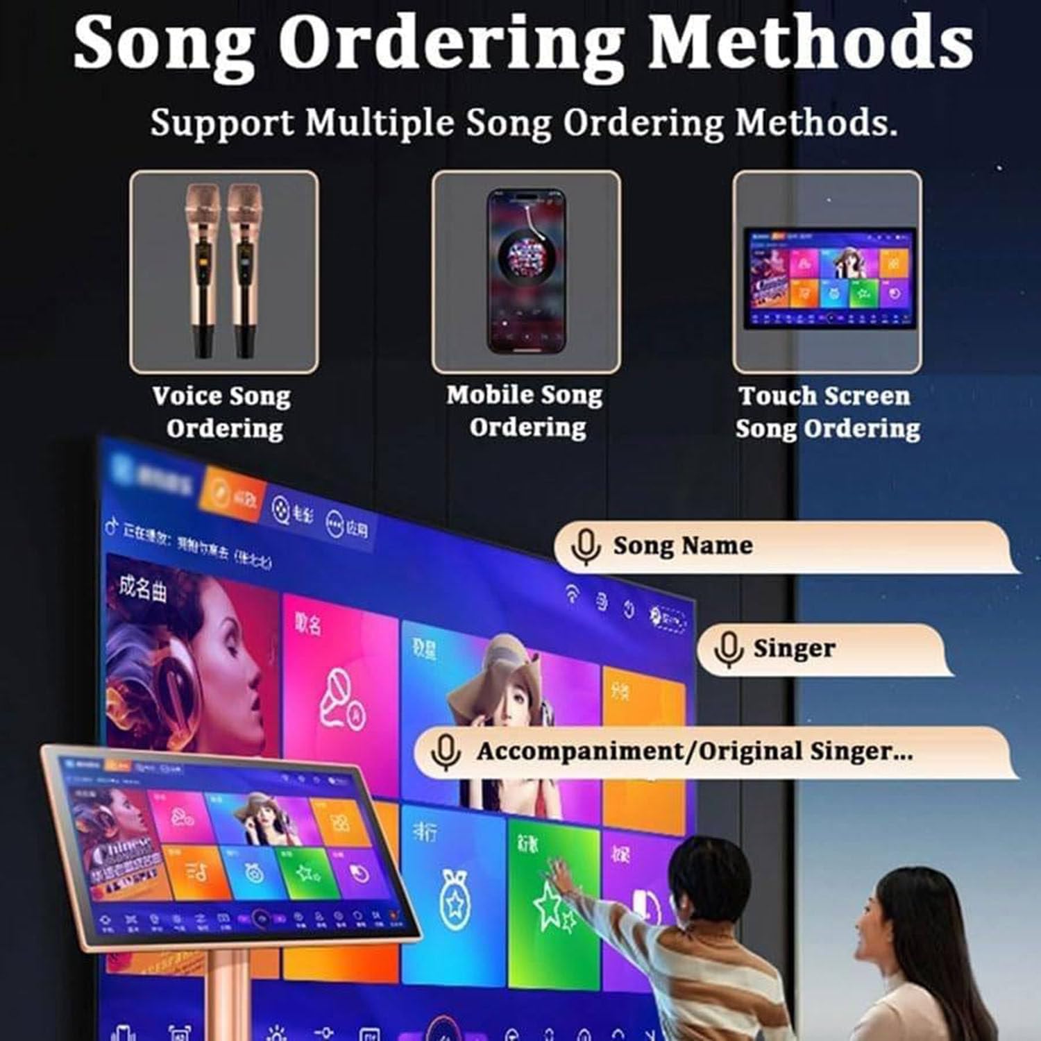 Macchina per karaoke, touch screen da 21,5 pollici con microfoni wireless, riverbero, Bluetooth, musica nuvola, cantare a casa