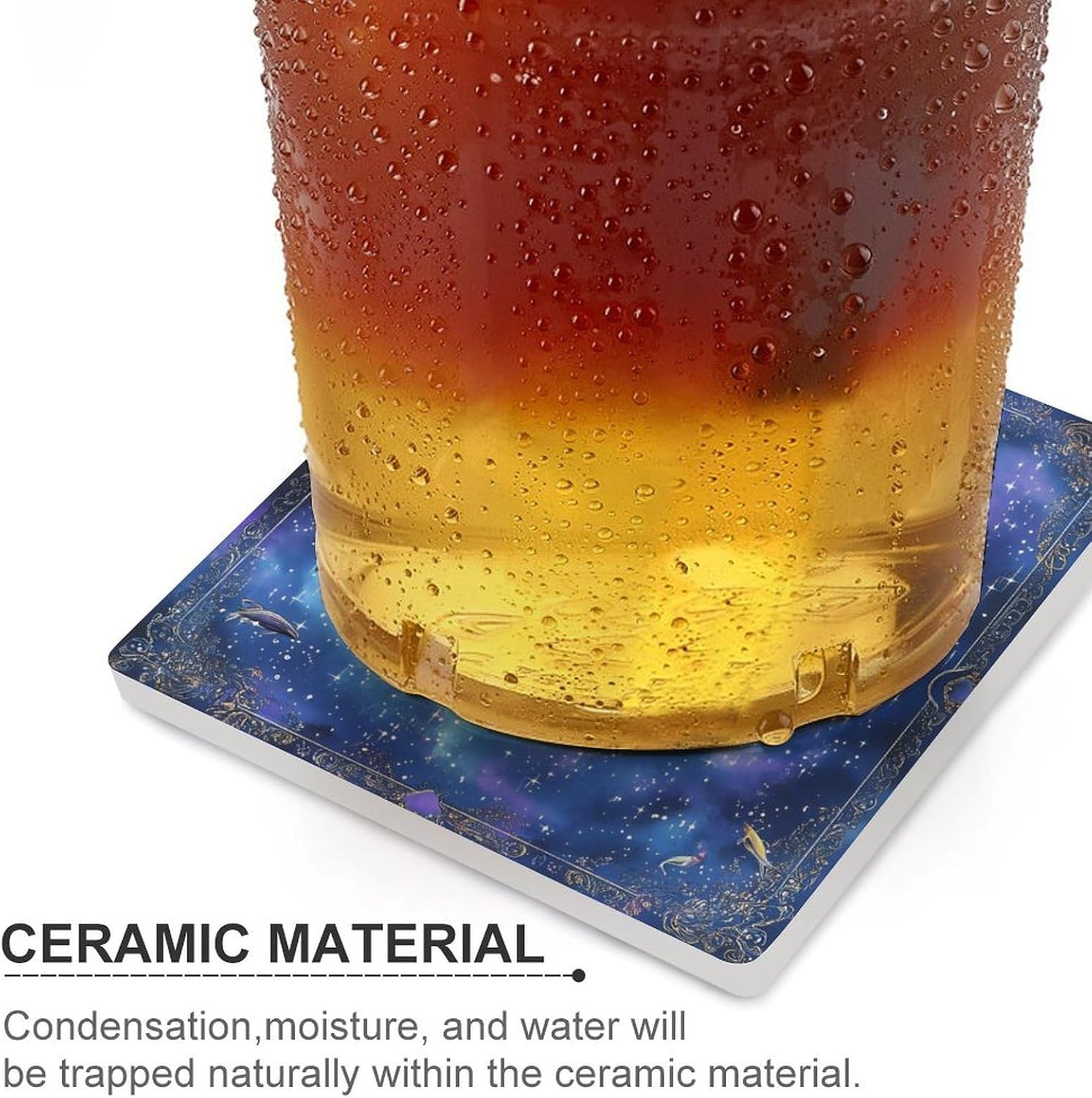 Humpback Whale Moon Print Ceramic Coasters Set Square Drink Coasters Table Coaster for Kitchen Desktop Decor