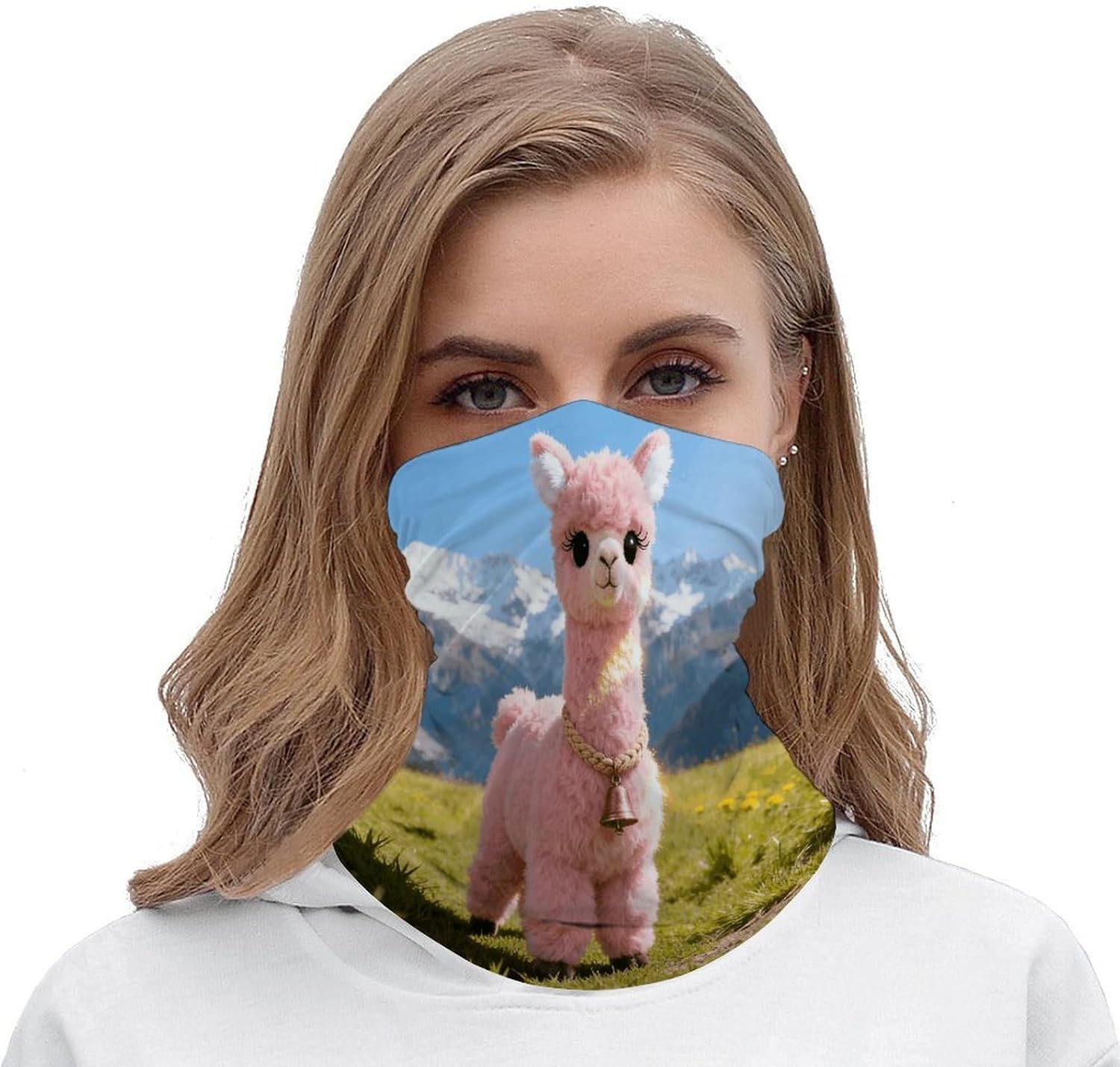 Llama Cute Alpaca Pink Bandana Soft Neck Breathable Headband Uv Protection Neck Gaiter Reversible Scarf Gaiter Double-Sided Head Scarf Multipurpose Headwear For Outdoor Running Hiking
