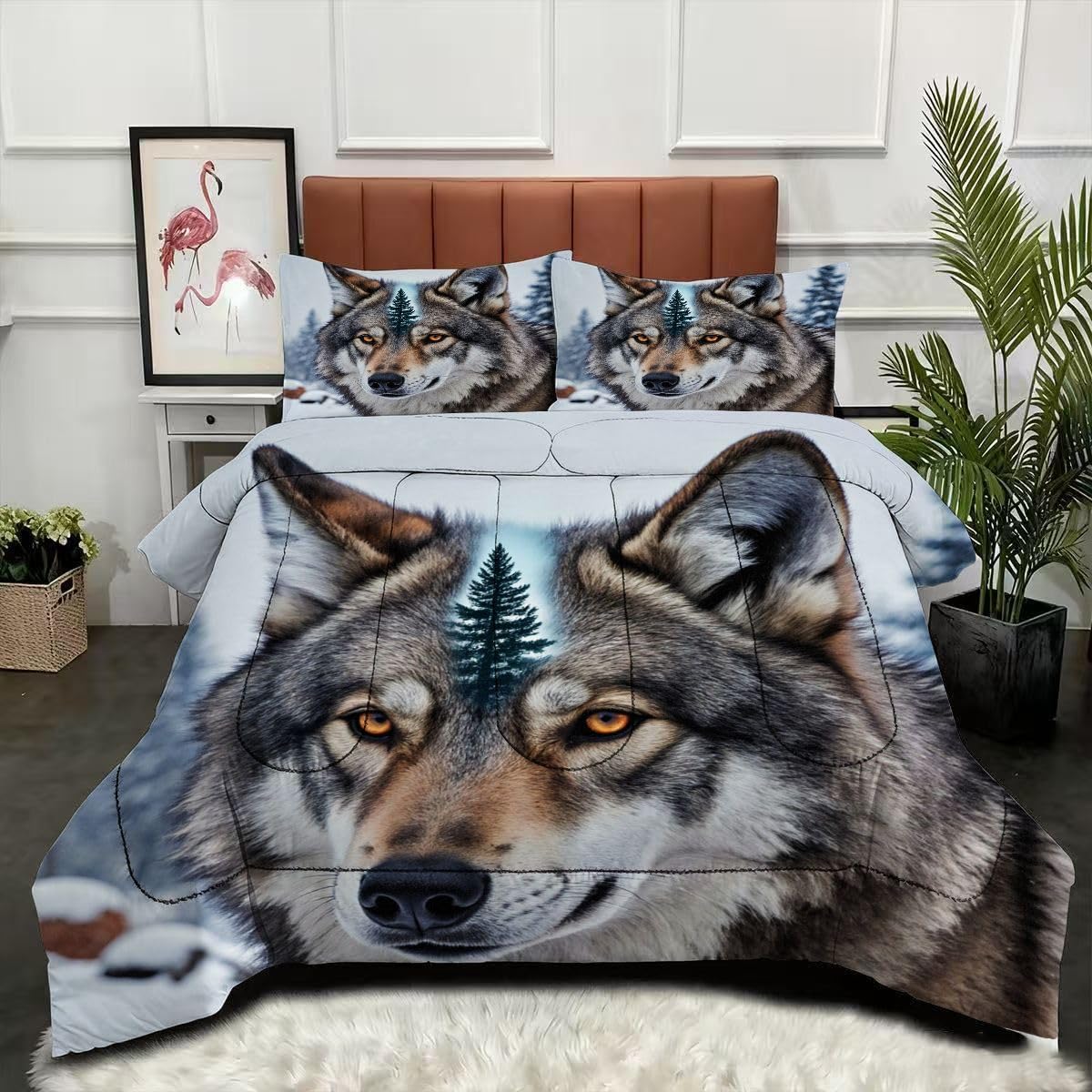 Couette loup 3D 240x260 pour une ambiance chalet et cocooning