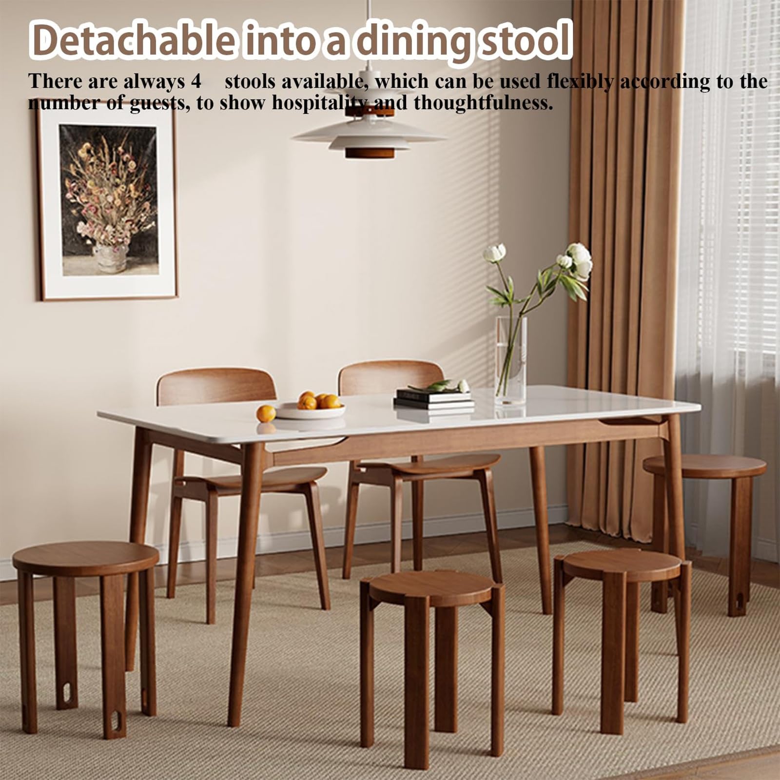 Set di 4 sgabelli impilabili, in legno massiccio, multiuso, design salvaspazio, non richiede installazione, per soggiorno, camera da letto o balcone