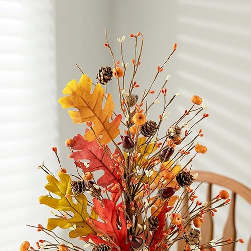 Miniatura 8 de Glitzhome Árbol de mesa de calabazas de cosecha de otoño de 20 pulgadas de alto con base de arpillera, bayas decorativas, hojas, centro de mesa para