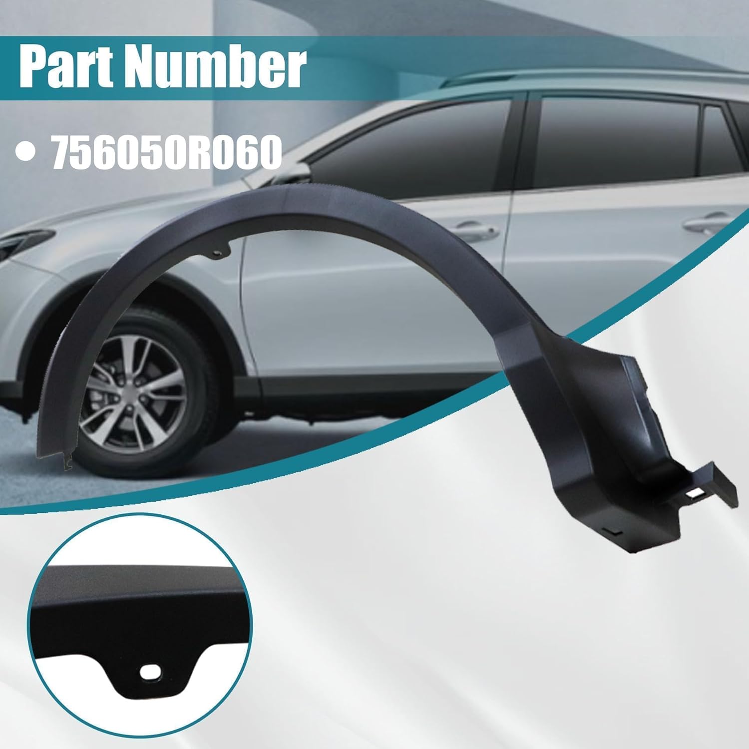 GXARTS Black Right Side Rear Fender Molding Trim 756050R060 Compatible with Toyota RAV4 2016 2017 2018