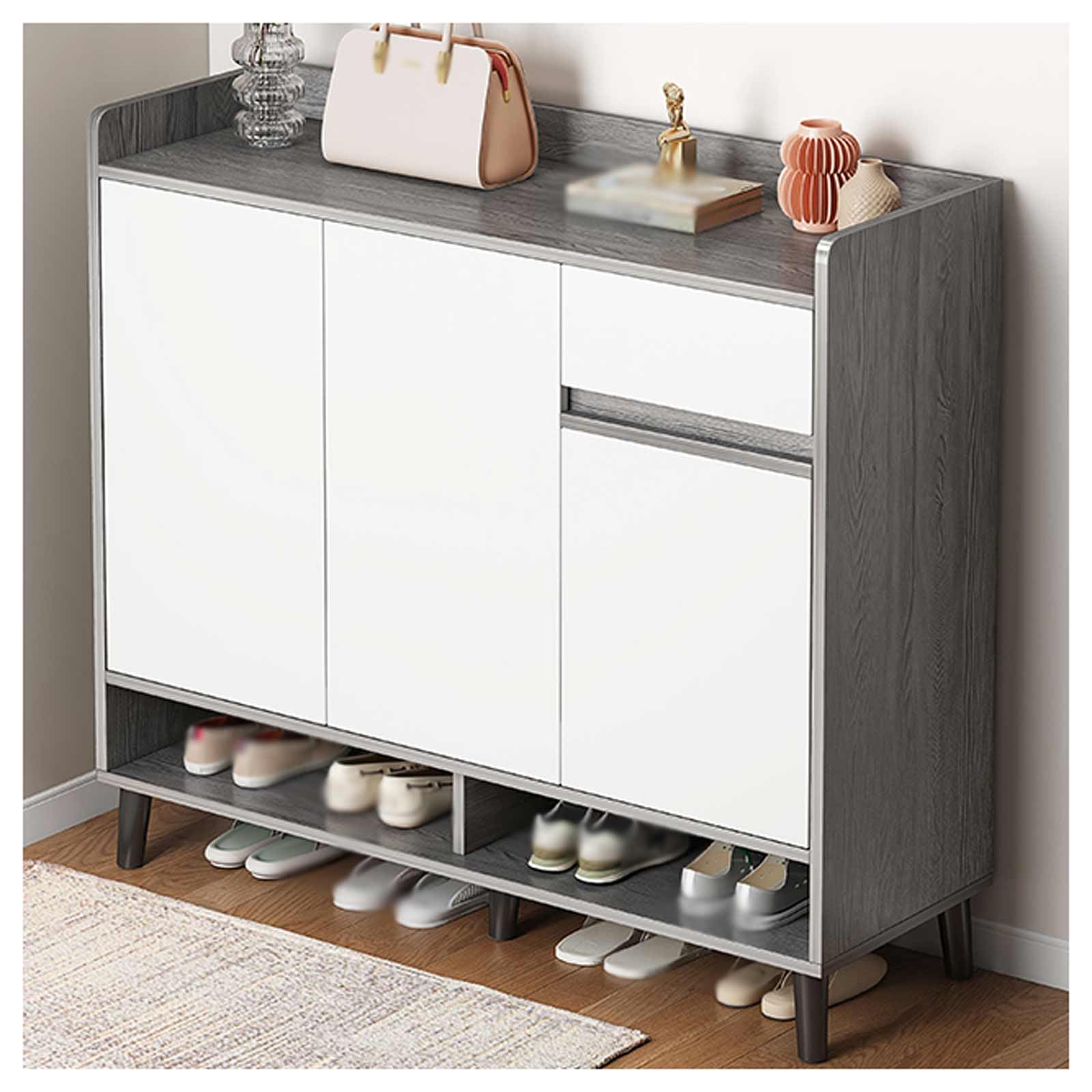 LMYSXAOZ Freestanding Shoe Cabinet with Open Shelf - Entryway Storage Organizer Rack for Hallway, Home & Office Stylish Space-Saving Solution