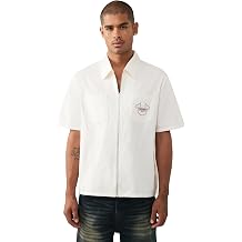 True Religion Mens Short Sleeve Full Zip Buddha Shirt 100% Cotton, Short Sleeve, Full Zip Design