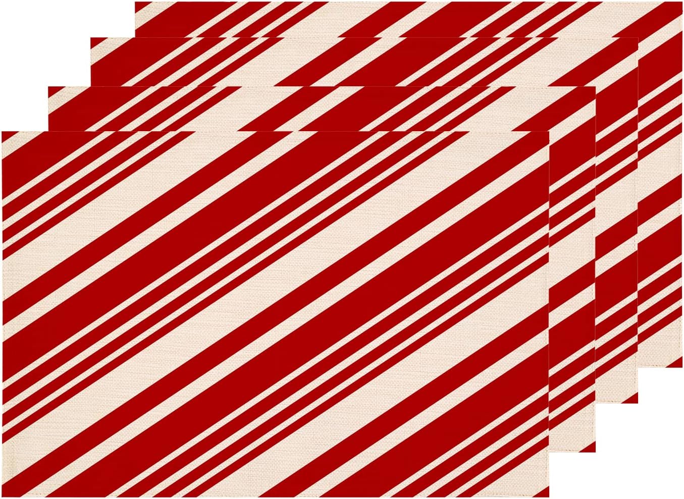 Shrahala Red White Christmas Candy Cane Placemats, Stripe Stripe Table Mat Linen Burlap Washable Double-Deck Heat Insulation for Dining Table Kitchen Table Set of 4 (12 x 16 inch)
