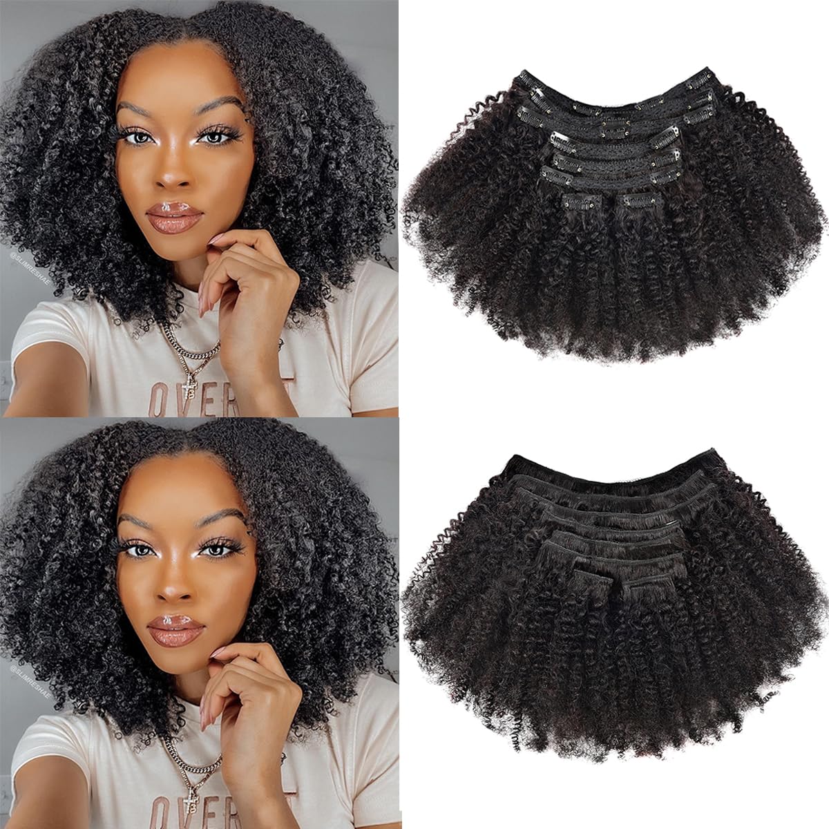 Afro Kinky Curly Clip In Hair Extensions Real Human Hair for Black Women(14 Inch)4B 4C Natural Curly Clip ins,10A Brazilian Virgin Hair,8Pcs with 18Clips 120g/Set